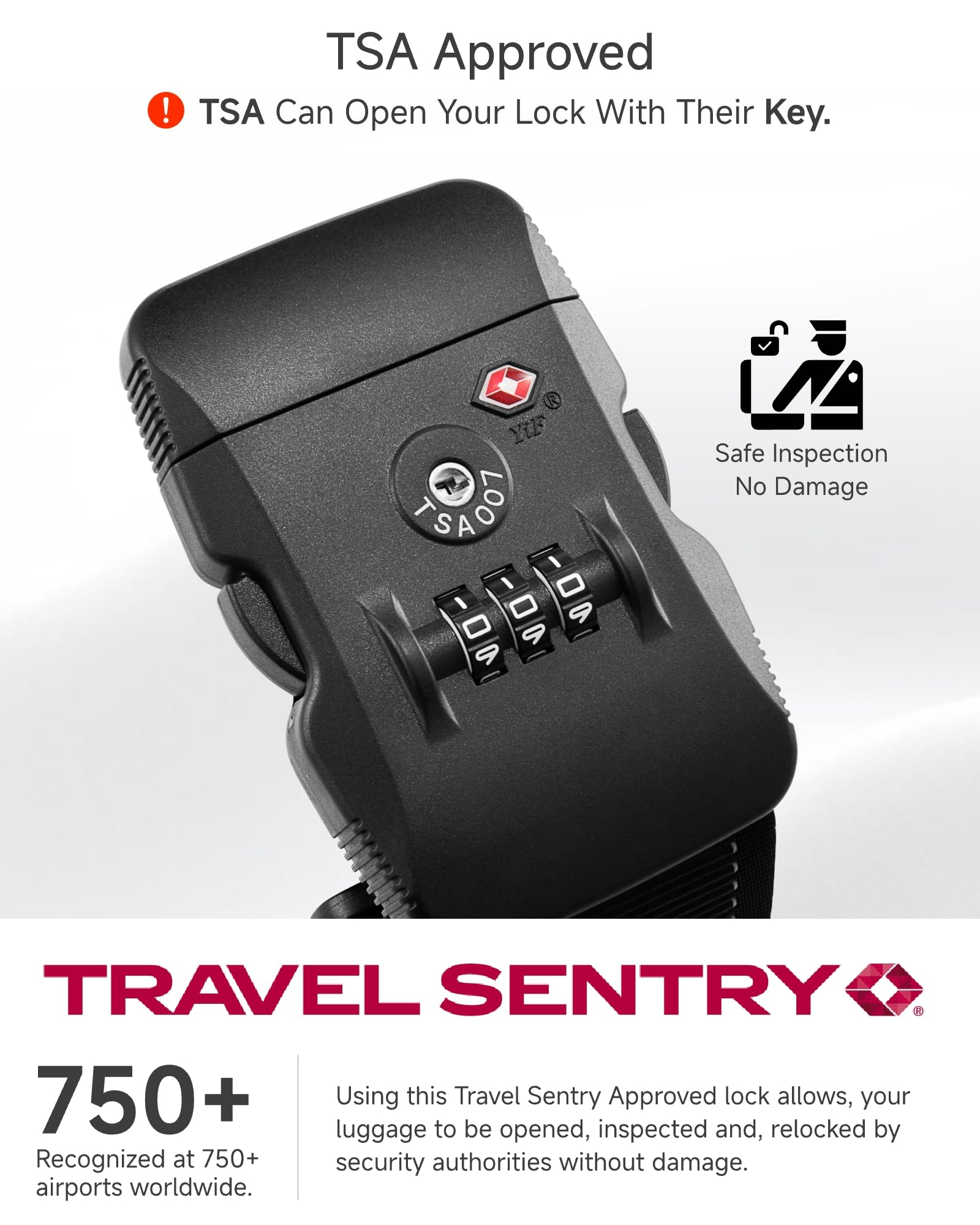 LUGGEX Luggage Straps TSA Approved, Adjustable Straps for Suitcases