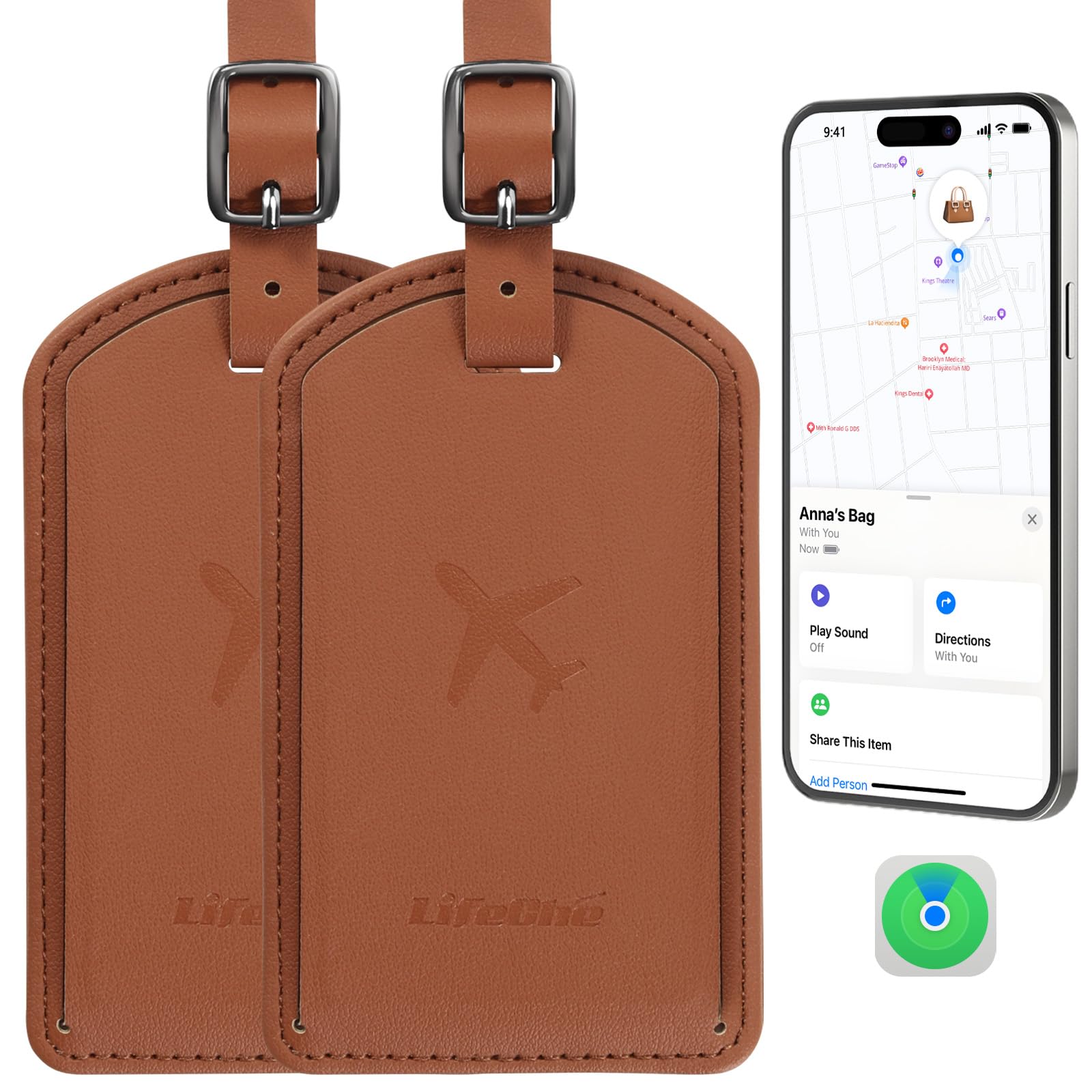 Leather Luggage Tag with Built-In Anti-Loss Tracker