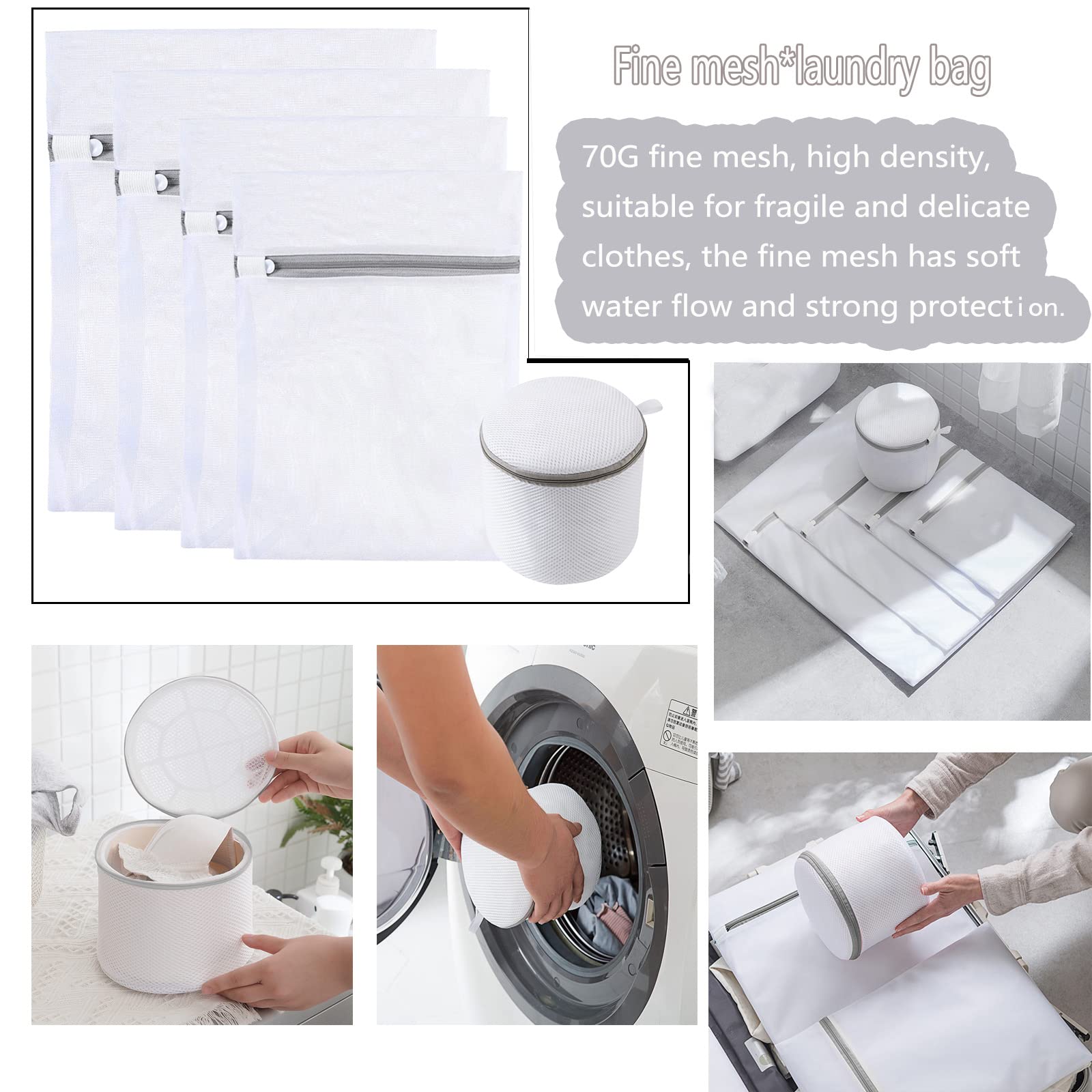 5-Piece Mesh Laundry Bags with Zipper for Delicates & Shoes