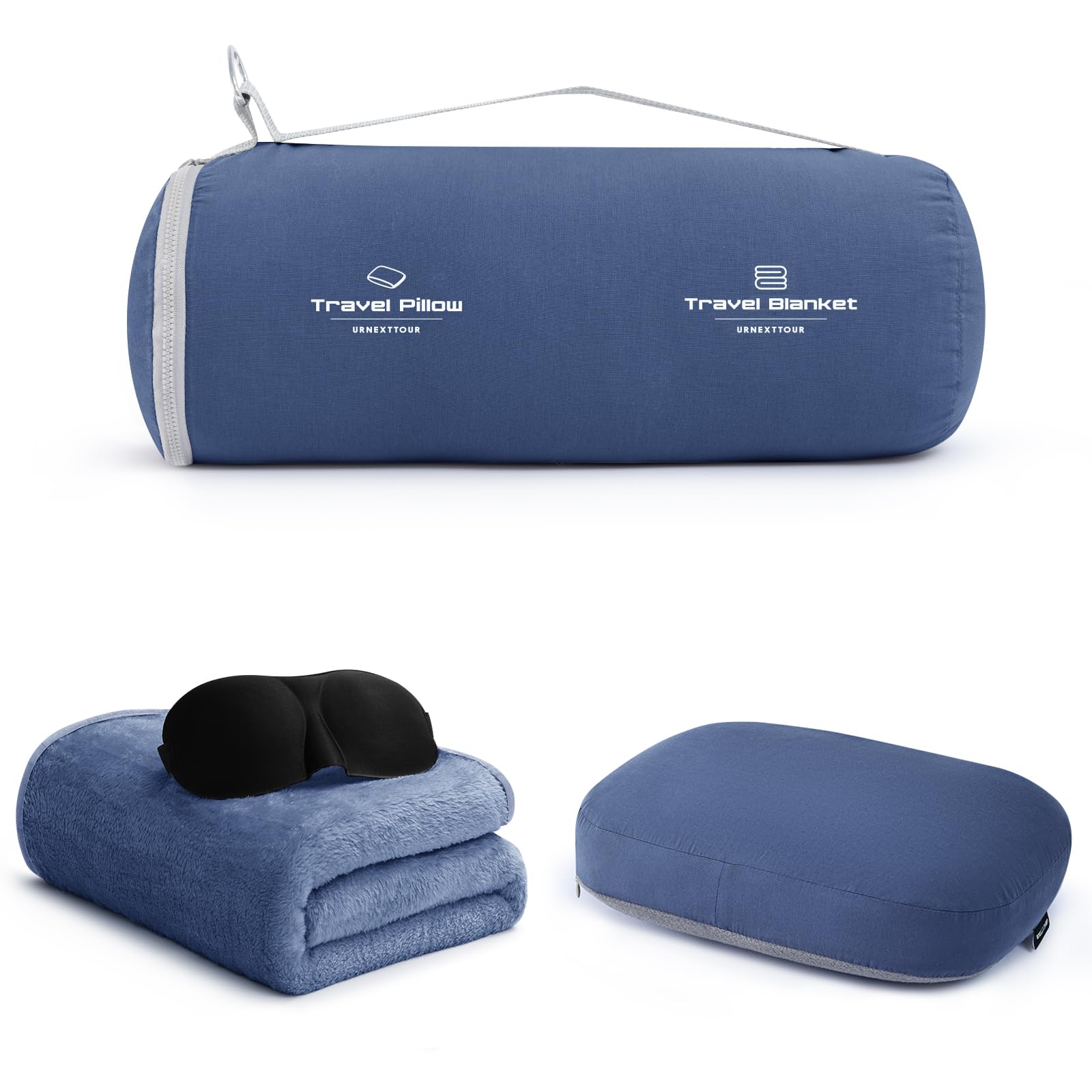 4-in-1 Travel Pillow & Blanket Set with Memory Foam Neck Support