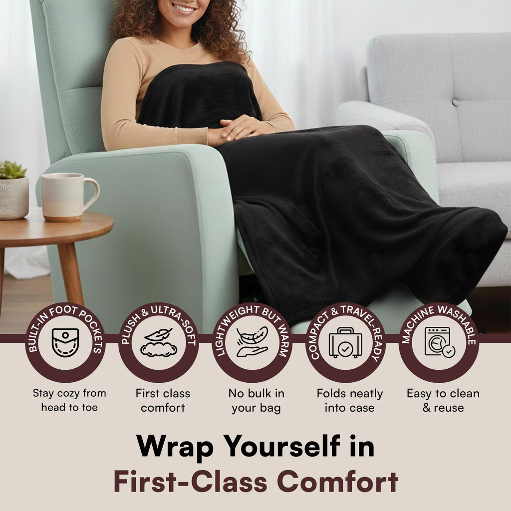 5-in-1 Travel Pillow & Blanket Set with Memory Foam Neck Pillow