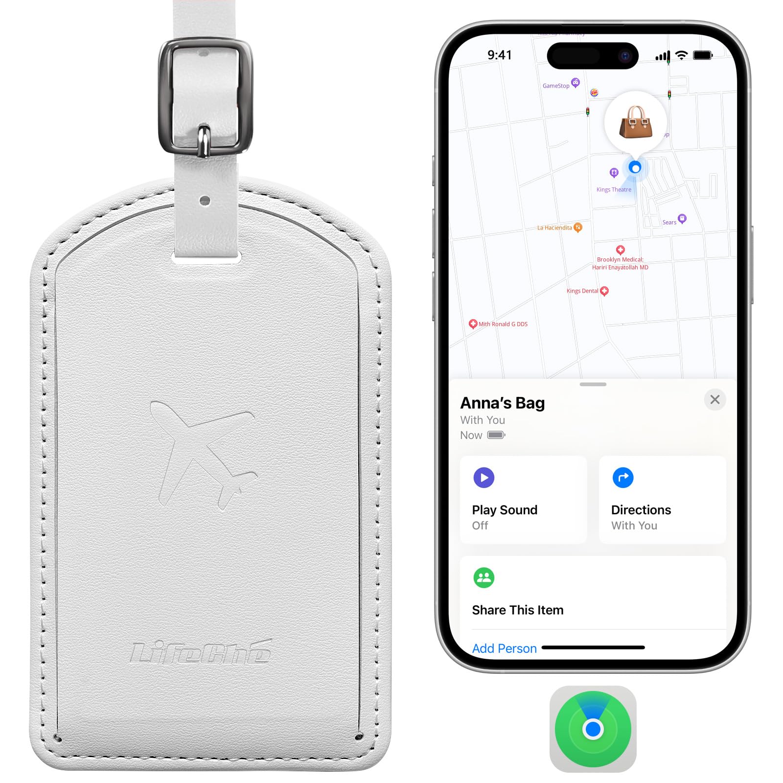 Leather Luggage Tag with Built-In Anti-Loss Tracker