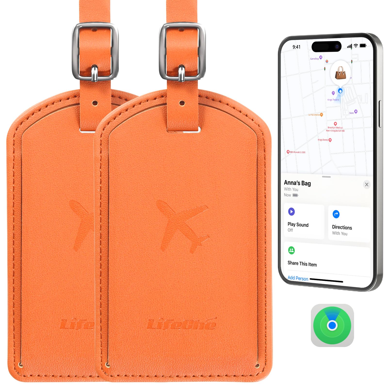 Leather Luggage Tag with Built-In Anti-Loss Tracker