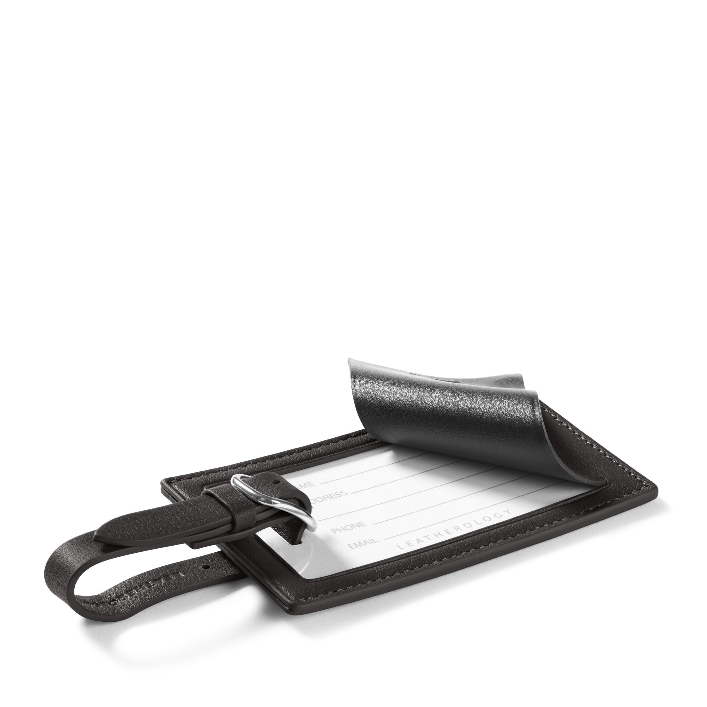 Leather Luggage Tag with Privacy Flap & Adjustable Strap