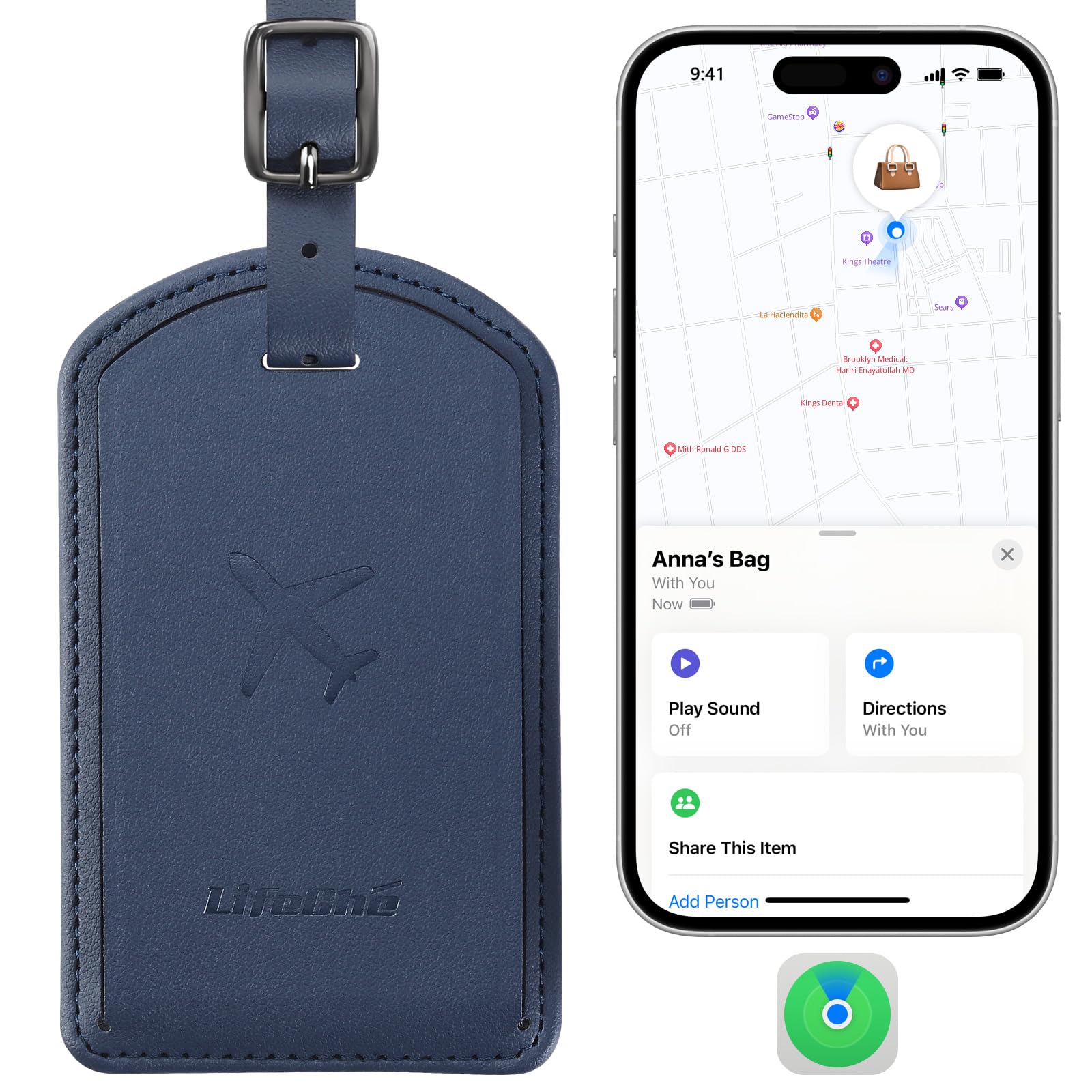 Leather Luggage Tag with Built-In Anti-Loss Tracker
