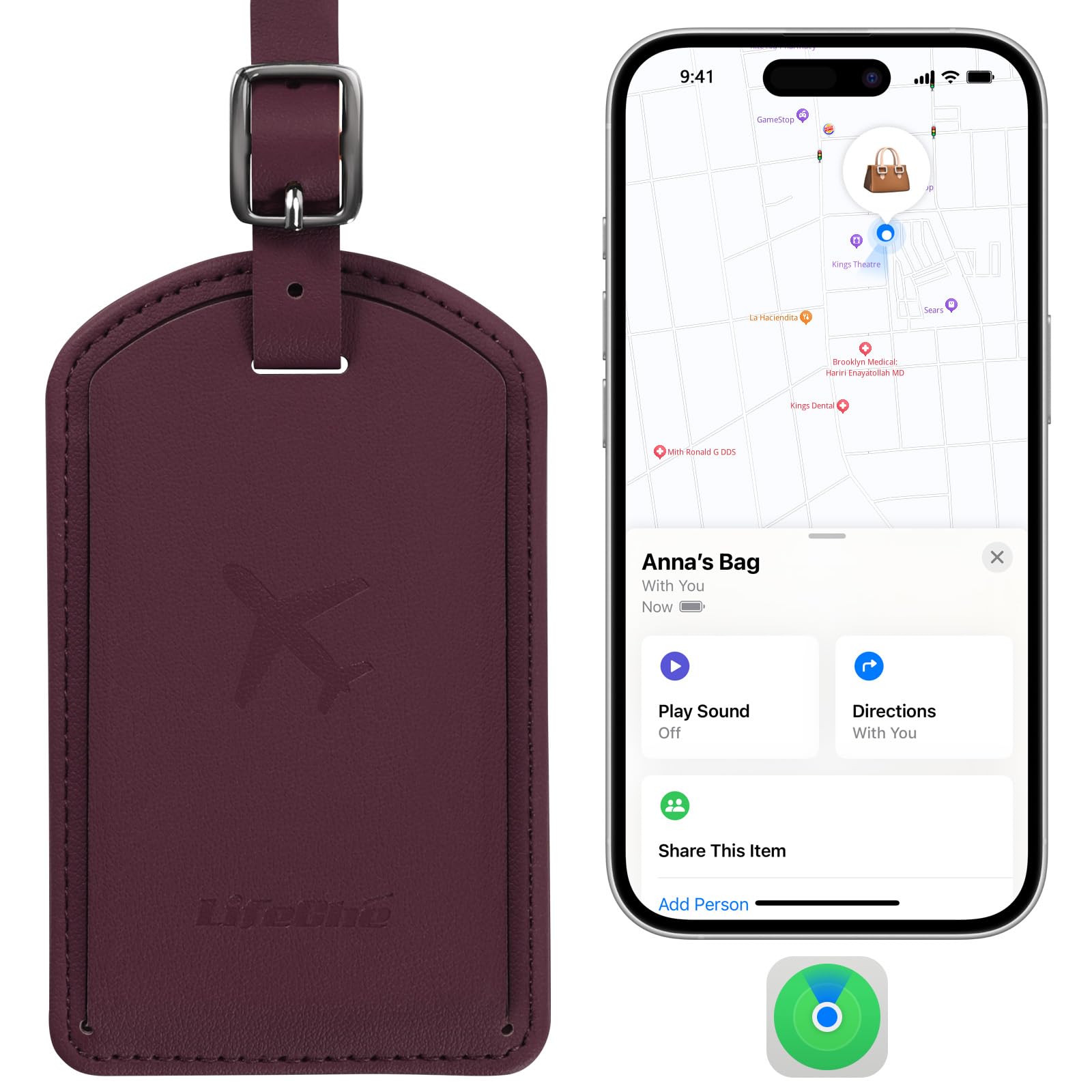 Leather Luggage Tag with Built-In Anti-Loss Tracker