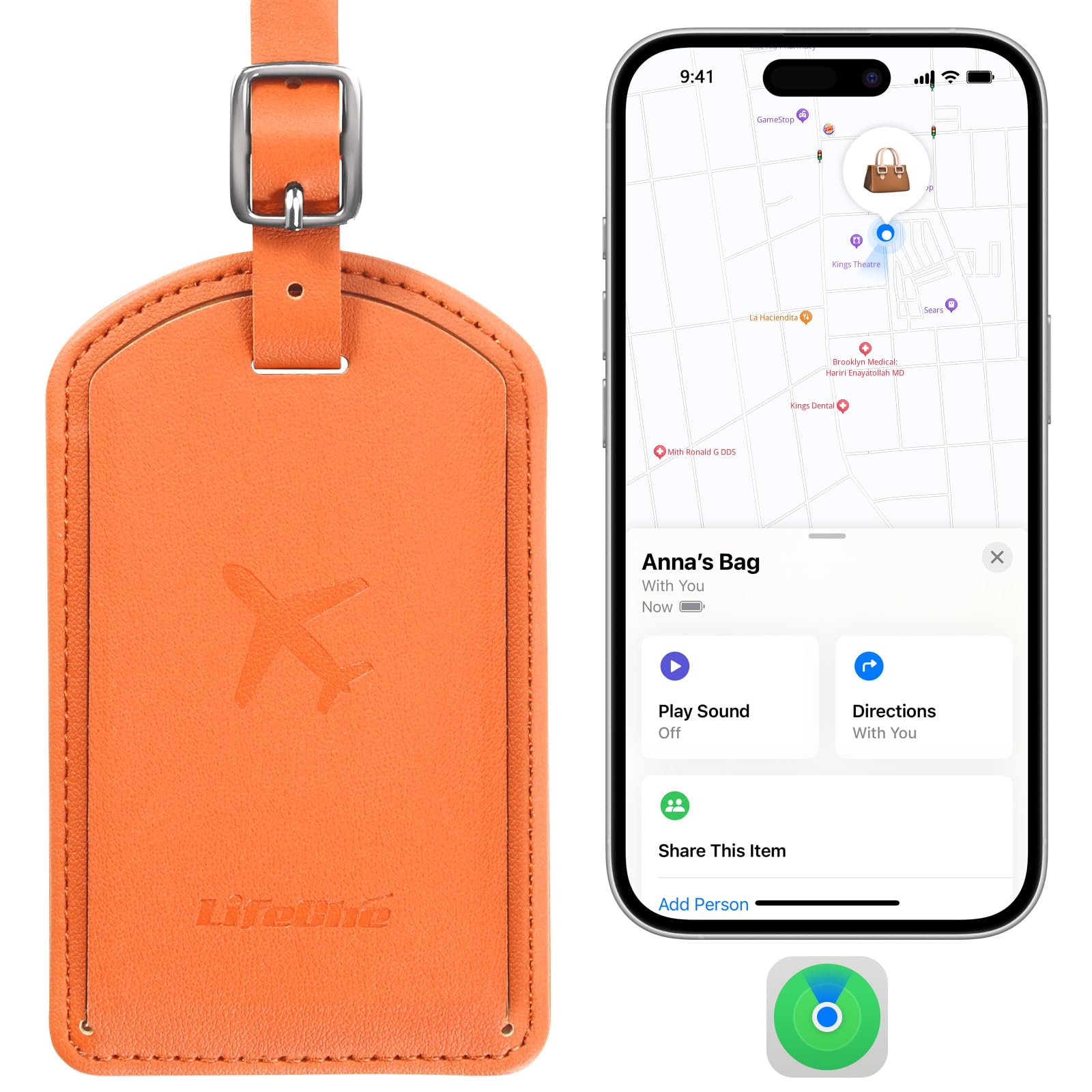 Leather Luggage Tag with Built-In Anti-Loss Tracker