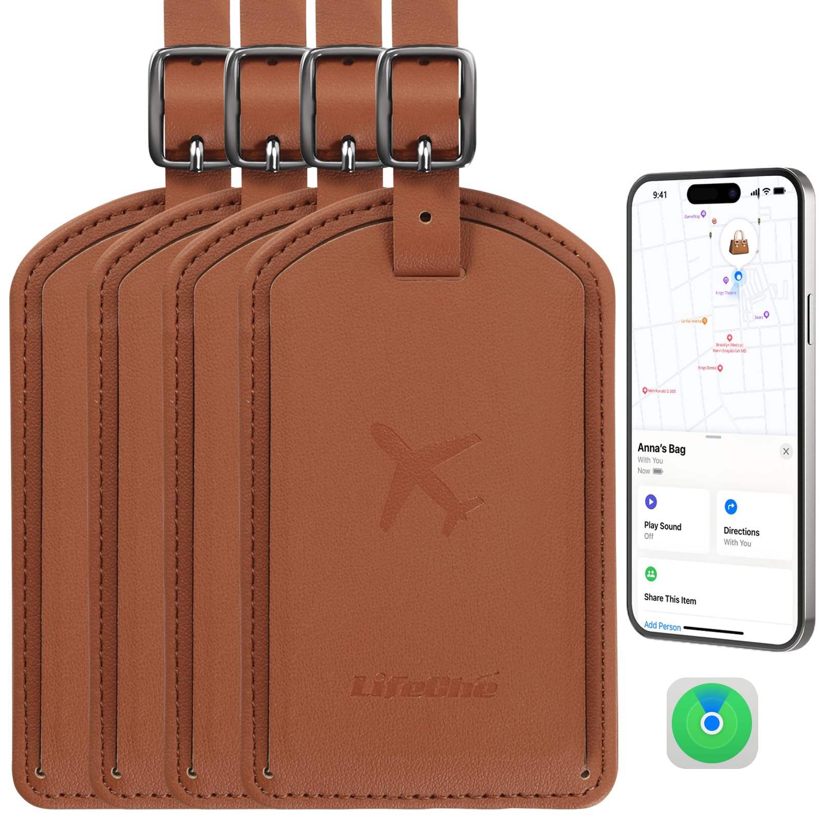 Leather Luggage Tag with Built-In Anti-Loss Tracker