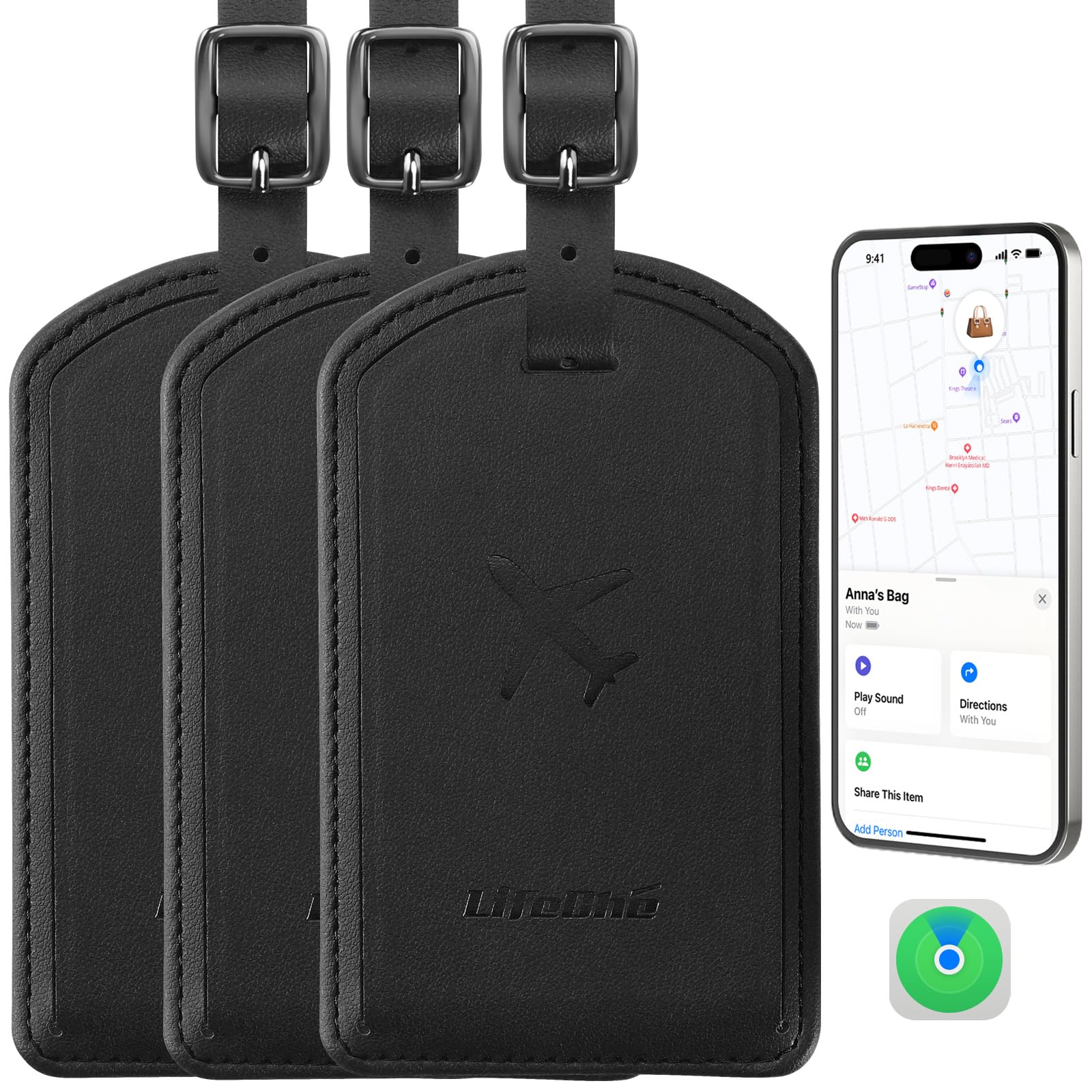 Leather Luggage Tag with Built-In Anti-Loss Tracker