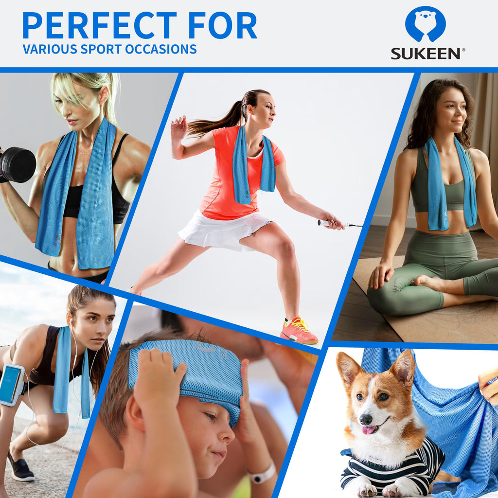 Sukeen 4 Pack Cooling Towels (40"x 12"), Cooling Neck Wraps, Soft Ice Towel