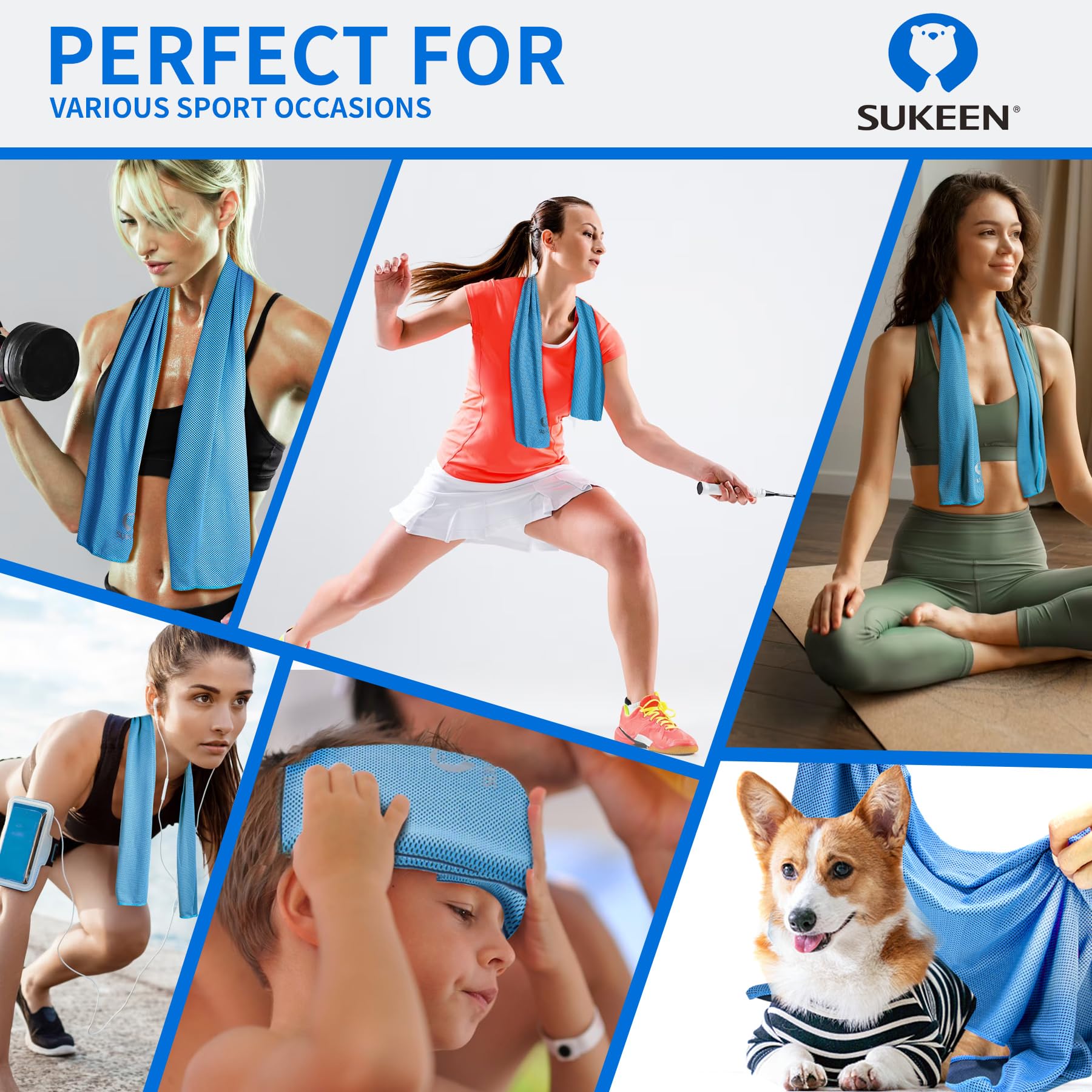 Sukeen 4 Pack Cooling Towels (40"x 12"), Cooling Neck Wraps, Soft Ice Towel