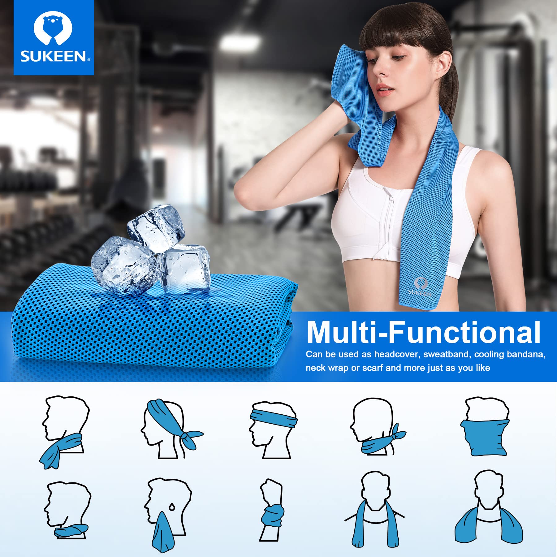 Sukeen 4 Pack Cooling Towels (40"x 12"), Cooling Neck Wraps, Soft Ice Towel