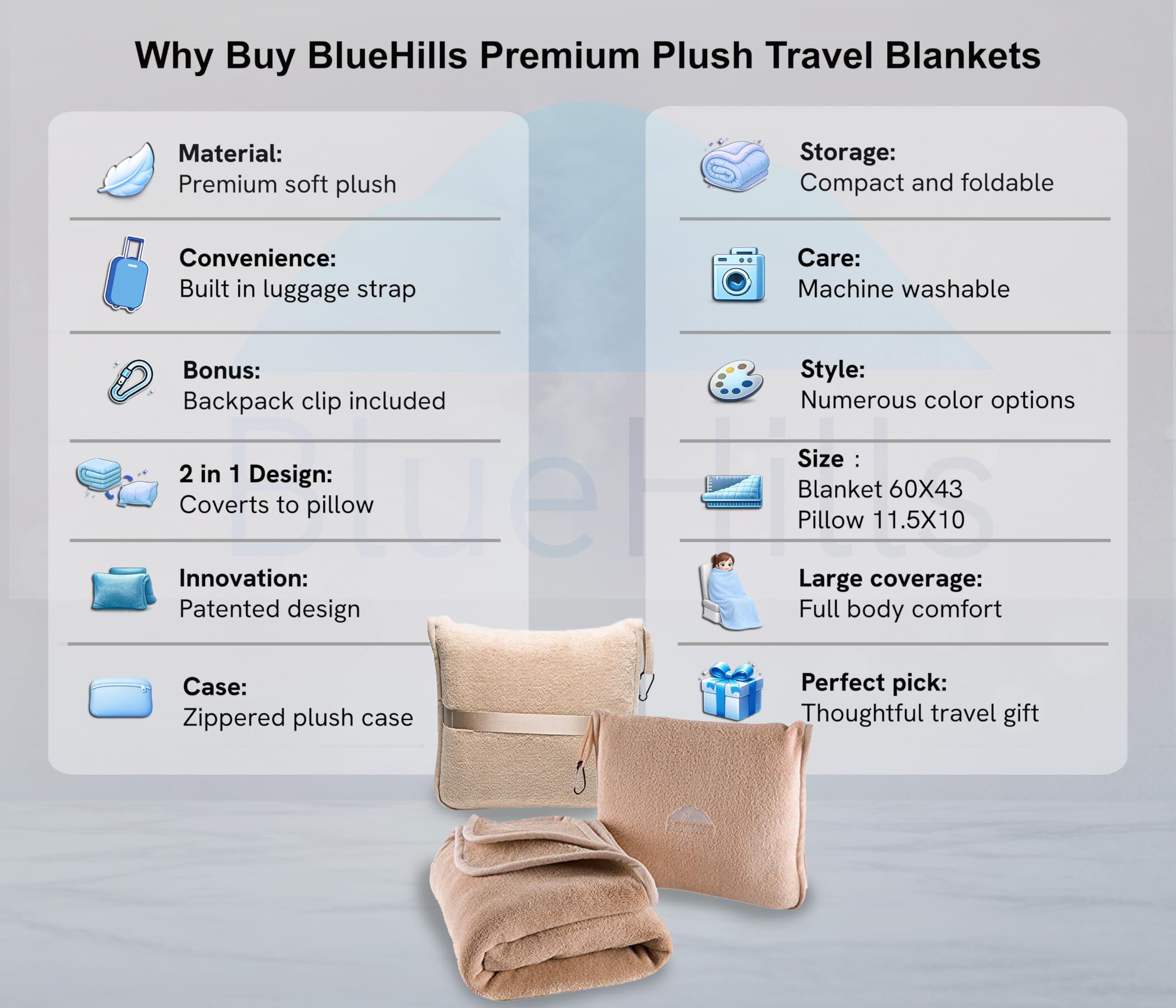 Premium Travel Blanket & Pillow Set with Carry Bag