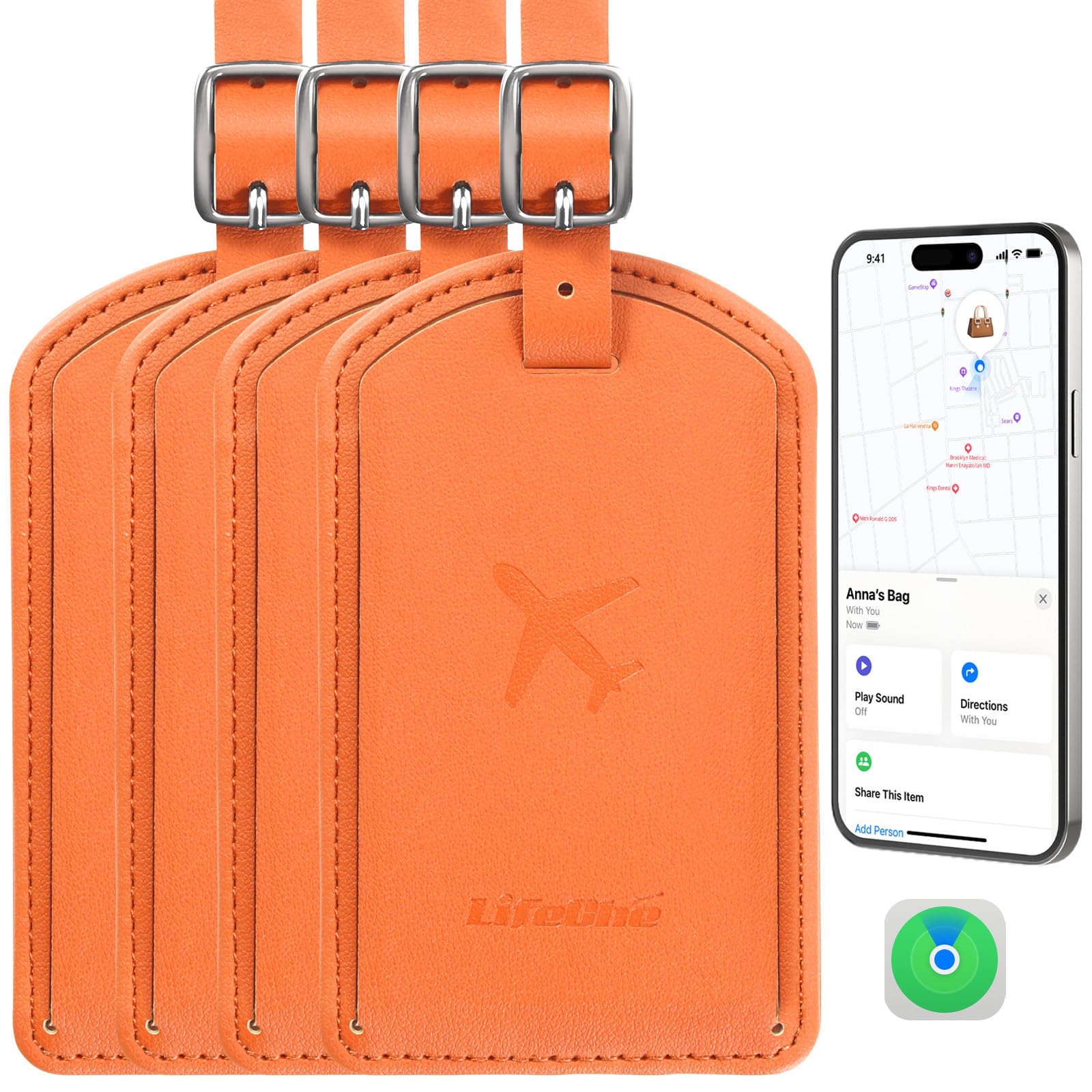 Leather Luggage Tag with Built-In Anti-Loss Tracker