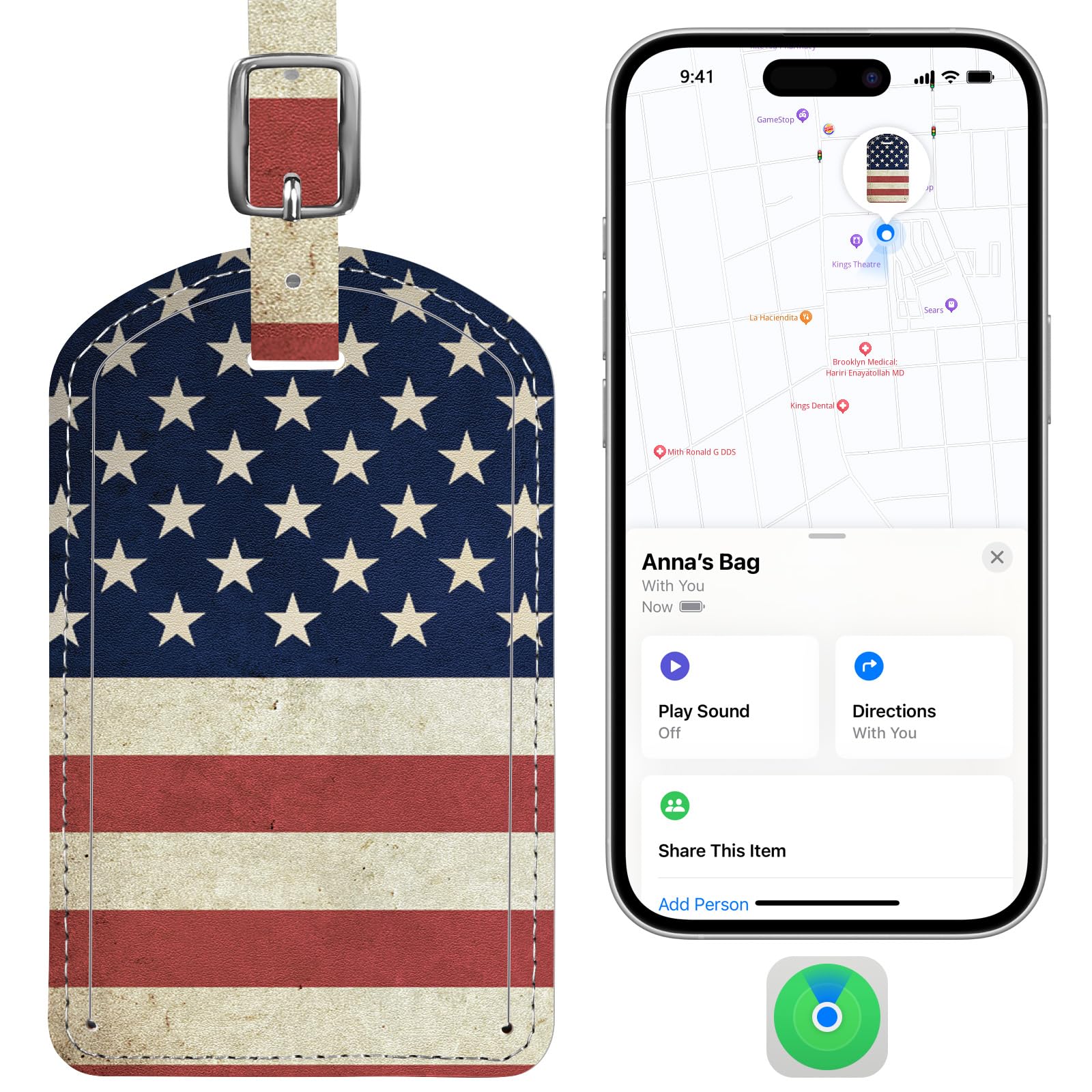 Leather Luggage Tag with Built-In Anti-Loss Tracker
