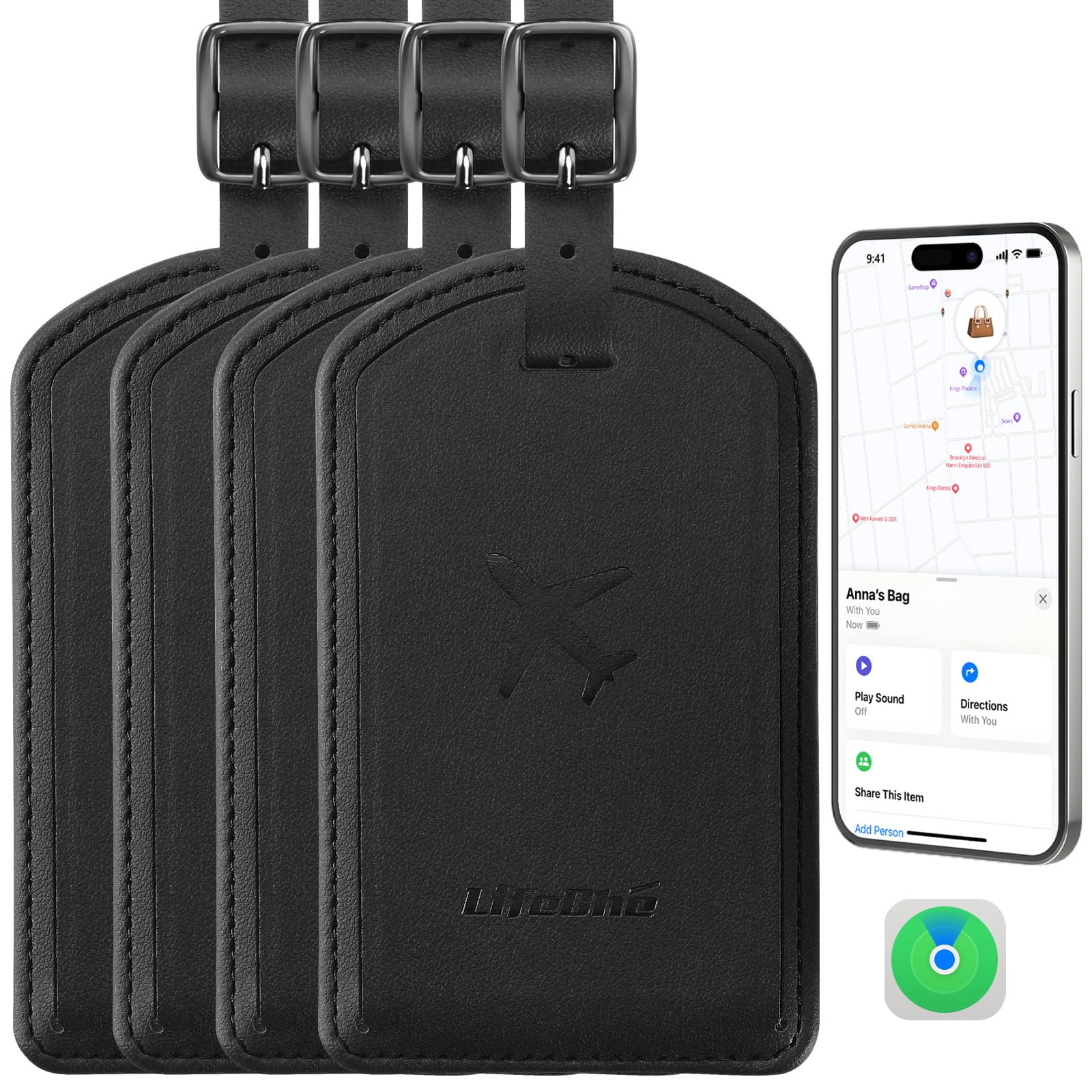 Leather Luggage Tag with Built-In Anti-Loss Tracker