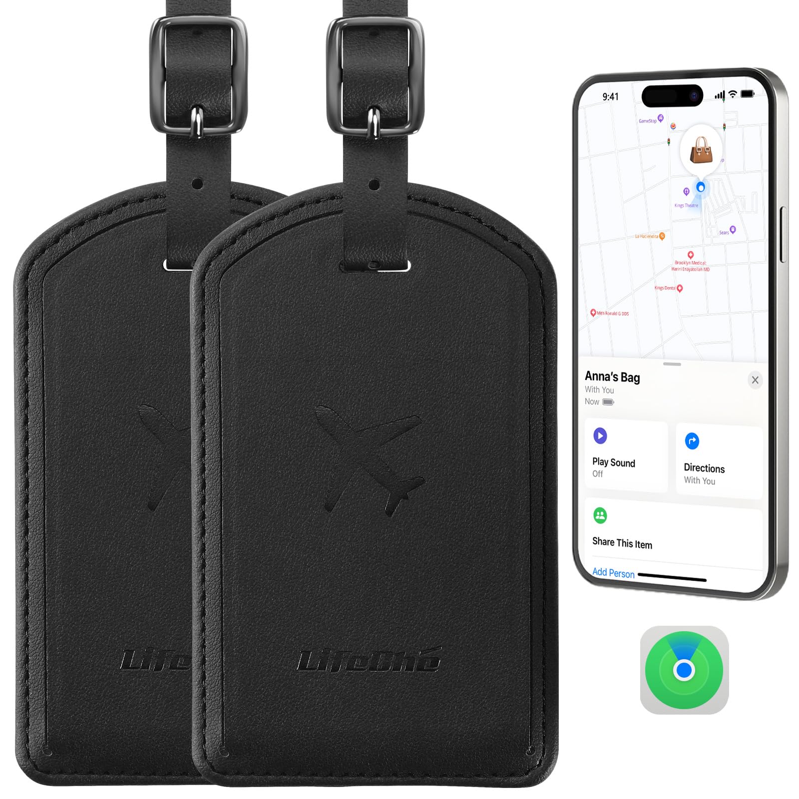 Leather Luggage Tag with Built-In Anti-Loss Tracker