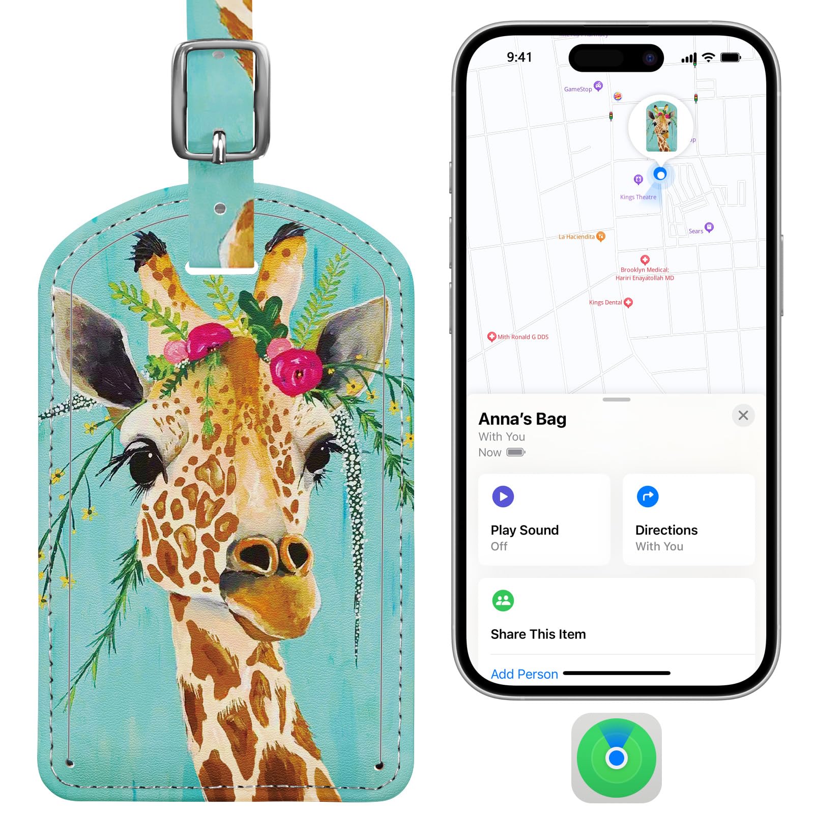 Leather Luggage Tag with Built-In Anti-Loss Tracker