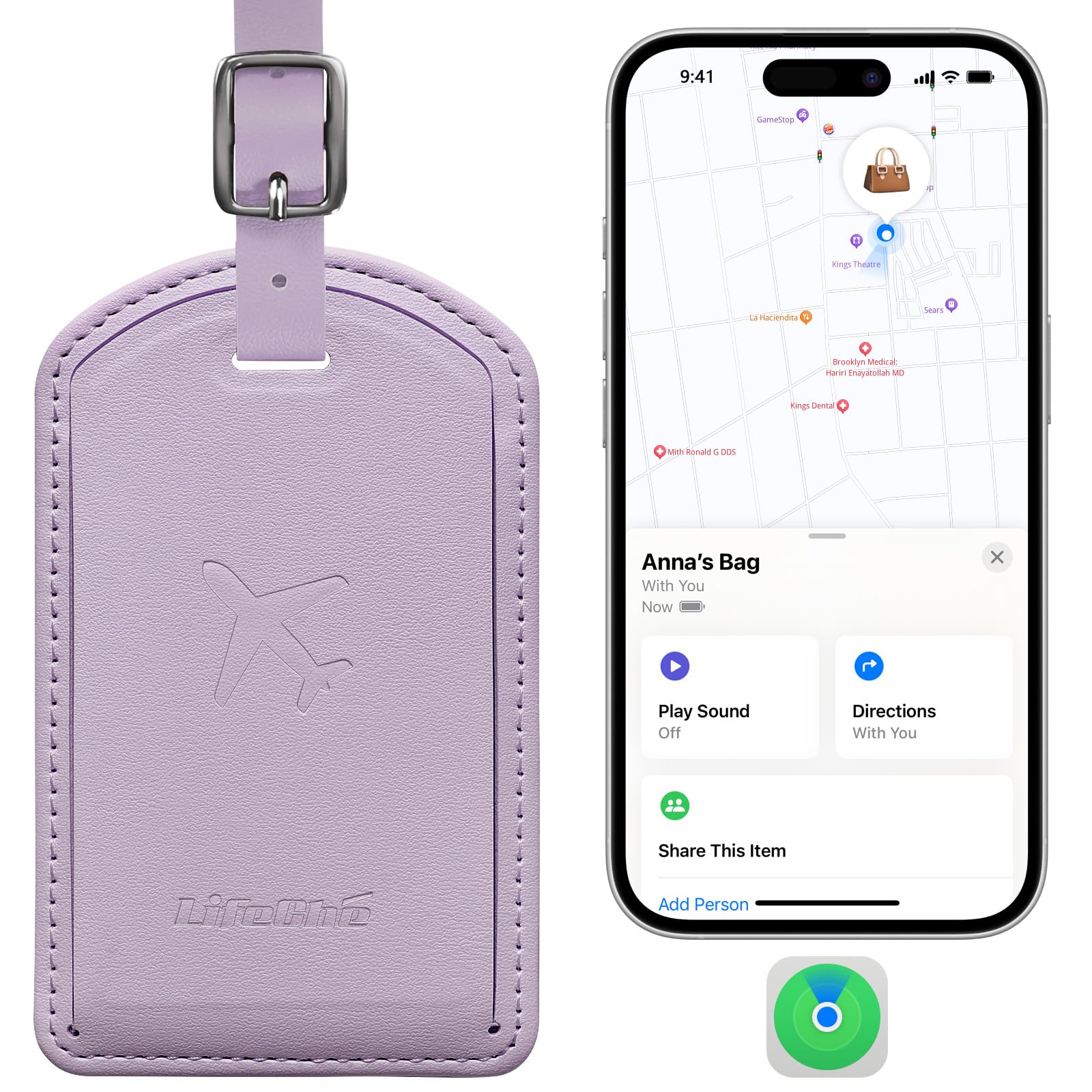 Leather Luggage Tag with Built-In Anti-Loss Tracker