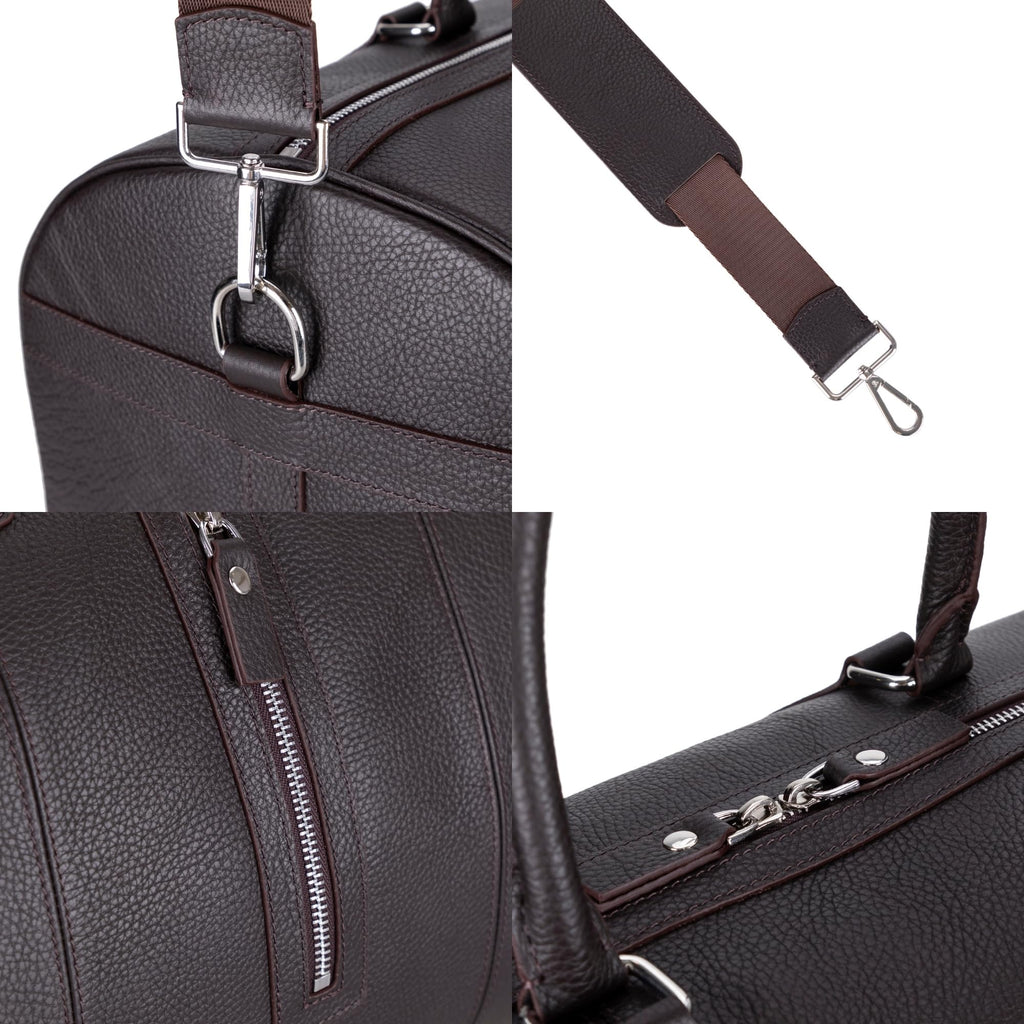 Full-Grain Leather Weekender Duffel Bag with Shoulder Strap