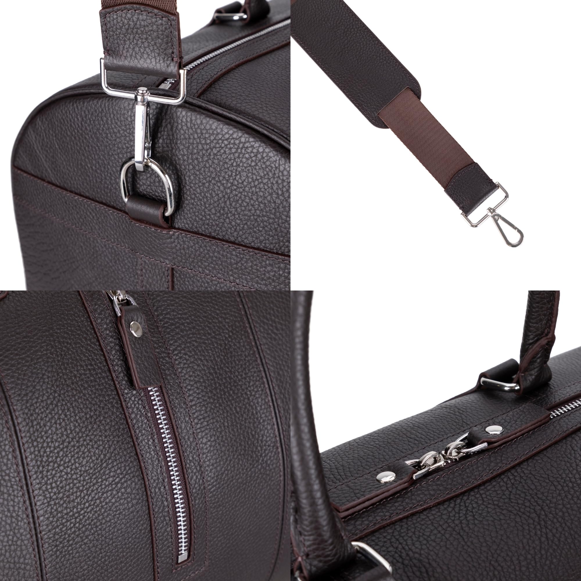 Full-Grain Leather Weekender Duffel Bag with Shoulder Strap