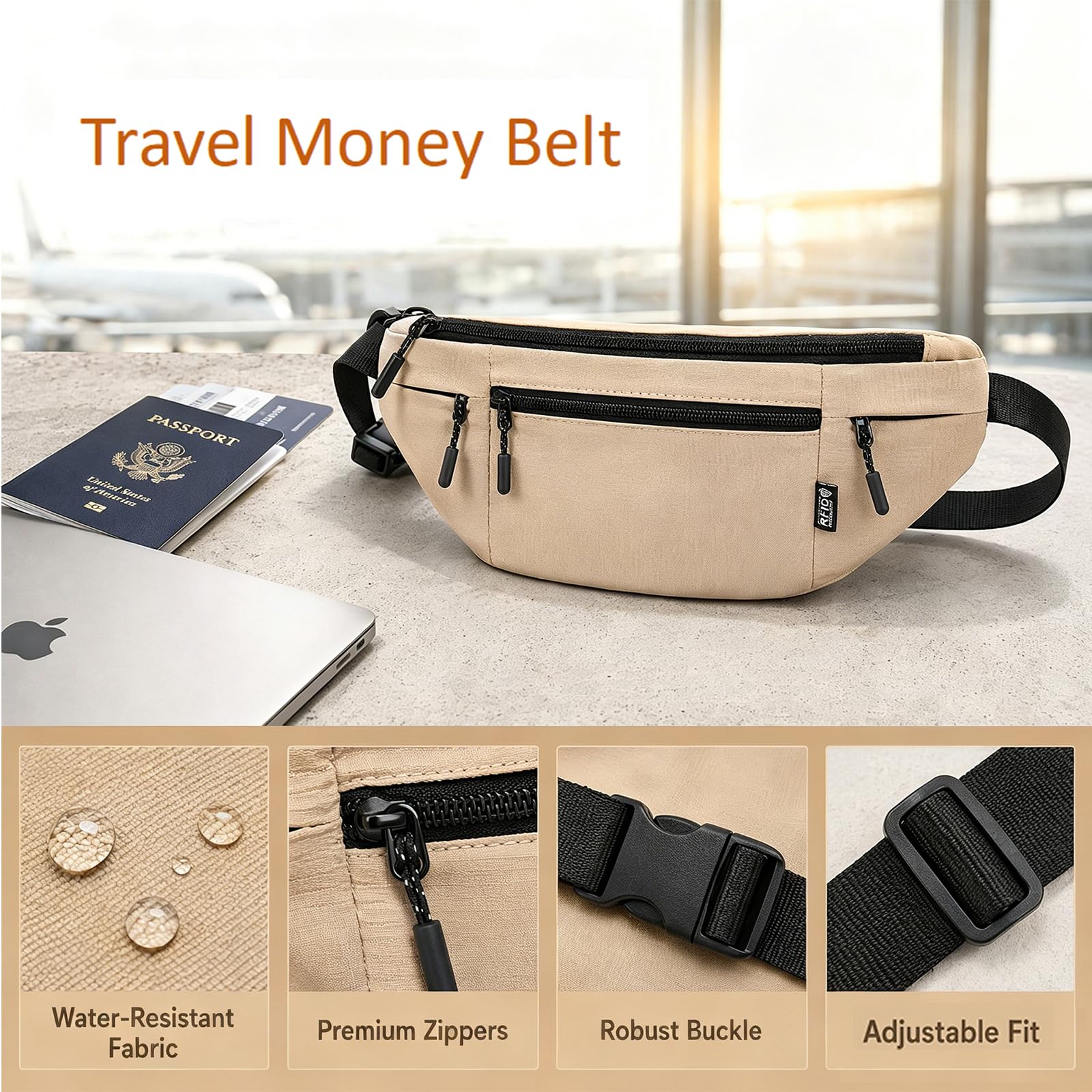 Money Belt for Travel RFID Blocking Passport Holder