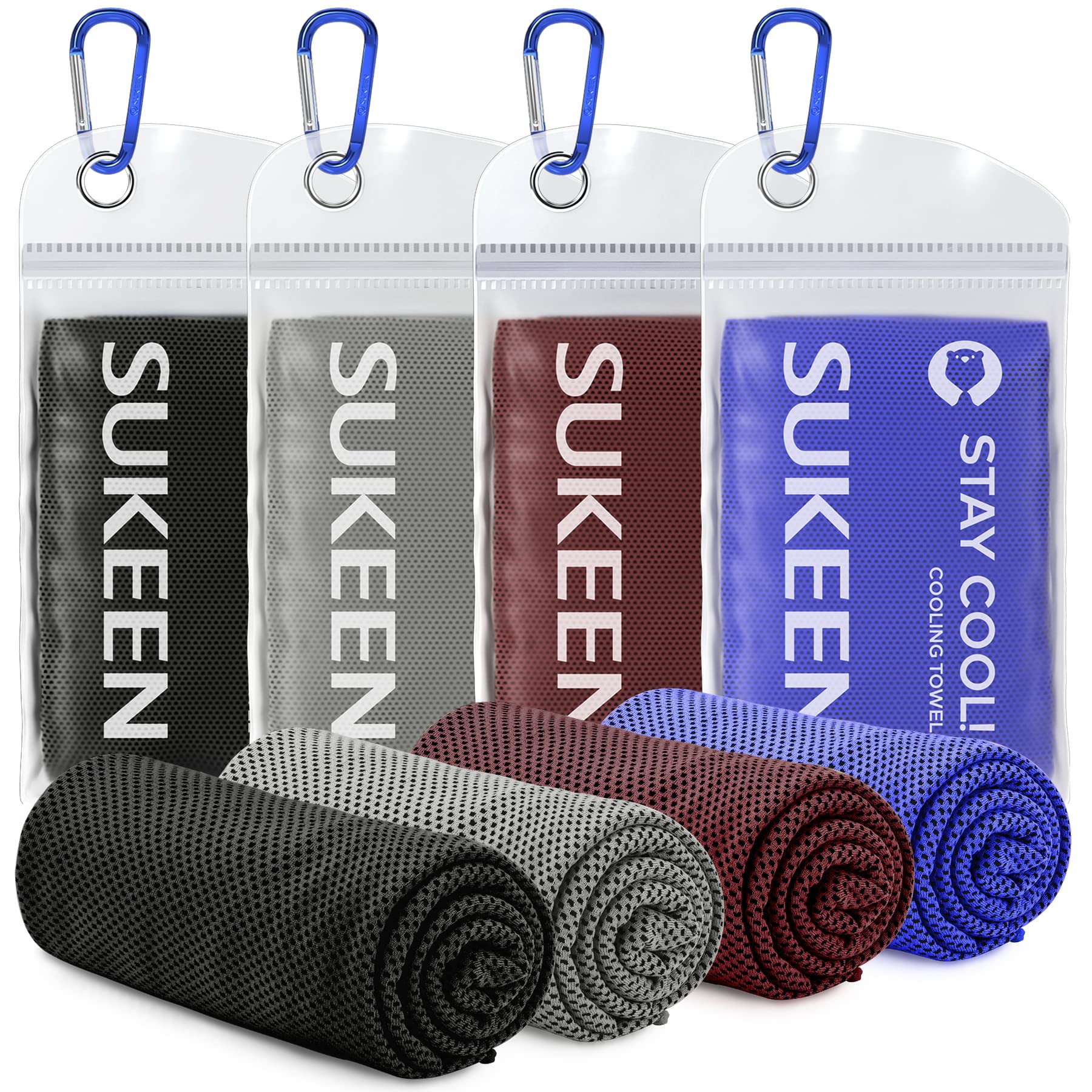 Sukeen 4 Pack Cooling Towels (40"x 12"), Cooling Neck Wraps, Soft Ice Towel