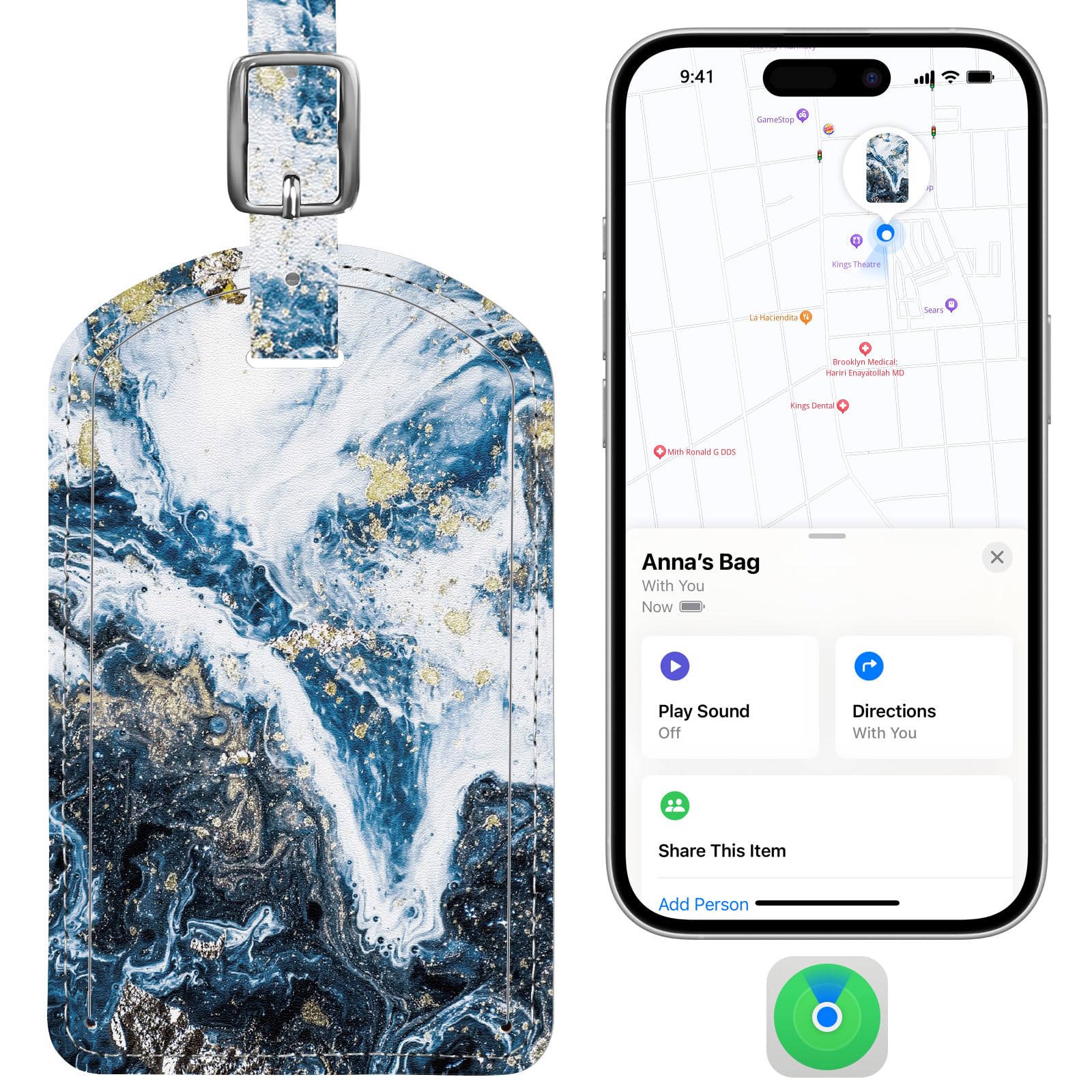 Leather Luggage Tag with Built-In Anti-Loss Tracker
