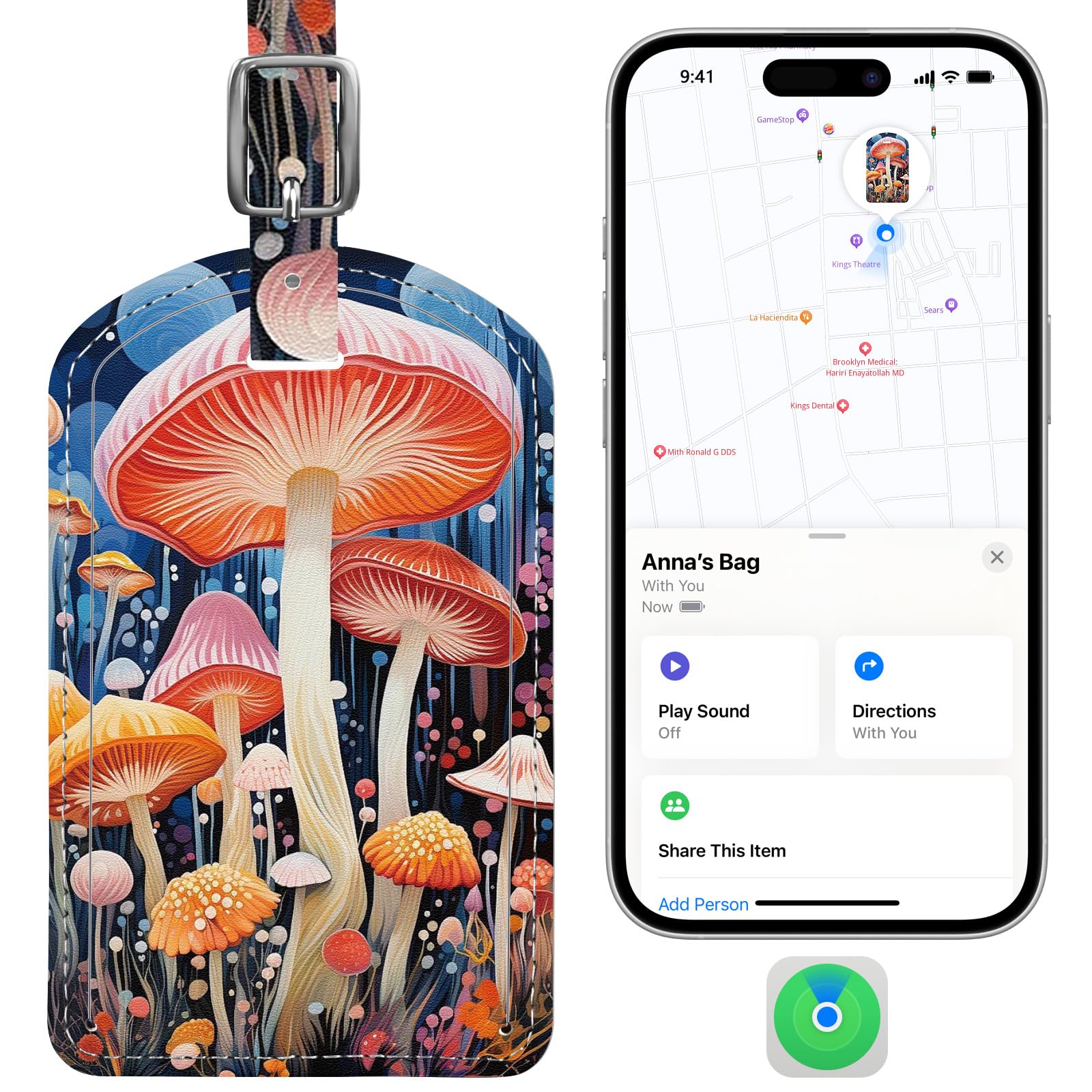 Leather Luggage Tag with Built-In Anti-Loss Tracker