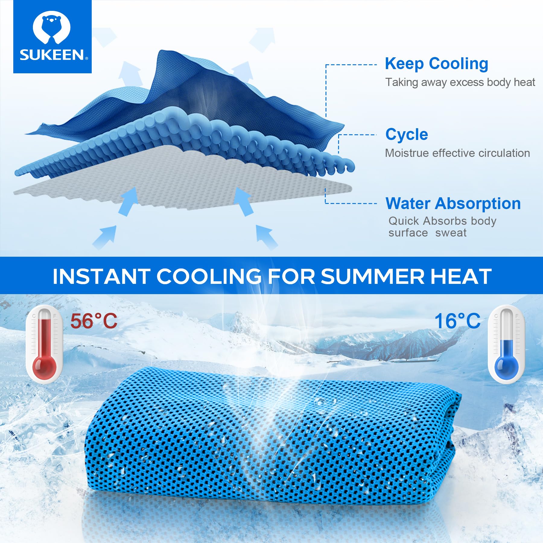 Sukeen 4 Pack Cooling Towels (40"x 12"), Cooling Neck Wraps, Soft Ice Towel