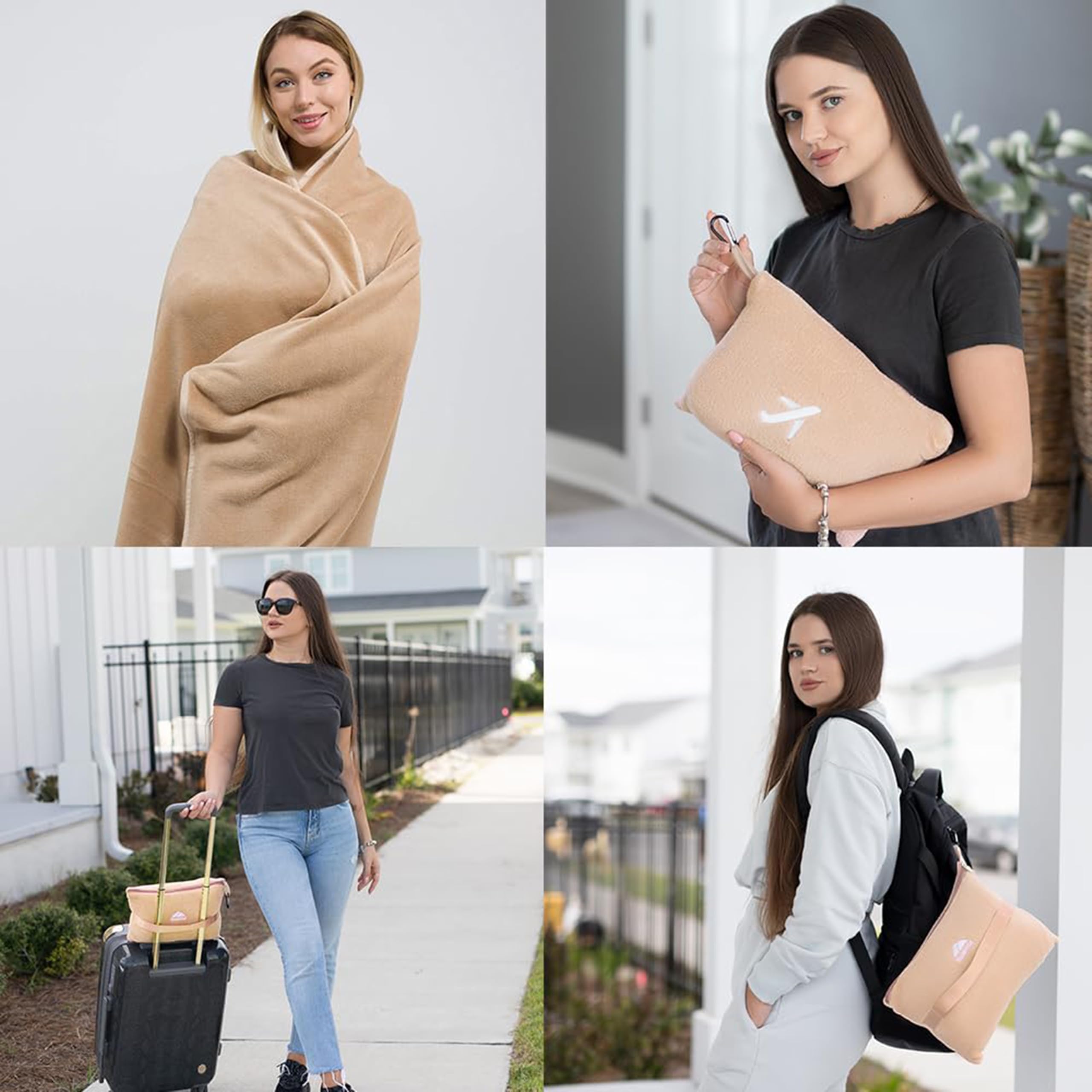 Mini Travel Blanket & Pillow with Luggage Strap