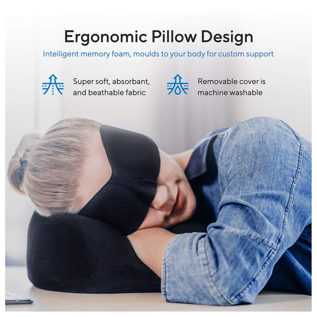 Memory Foam Travel Neck Pillow Kit with Eye Mask, Earplugs & Blanket