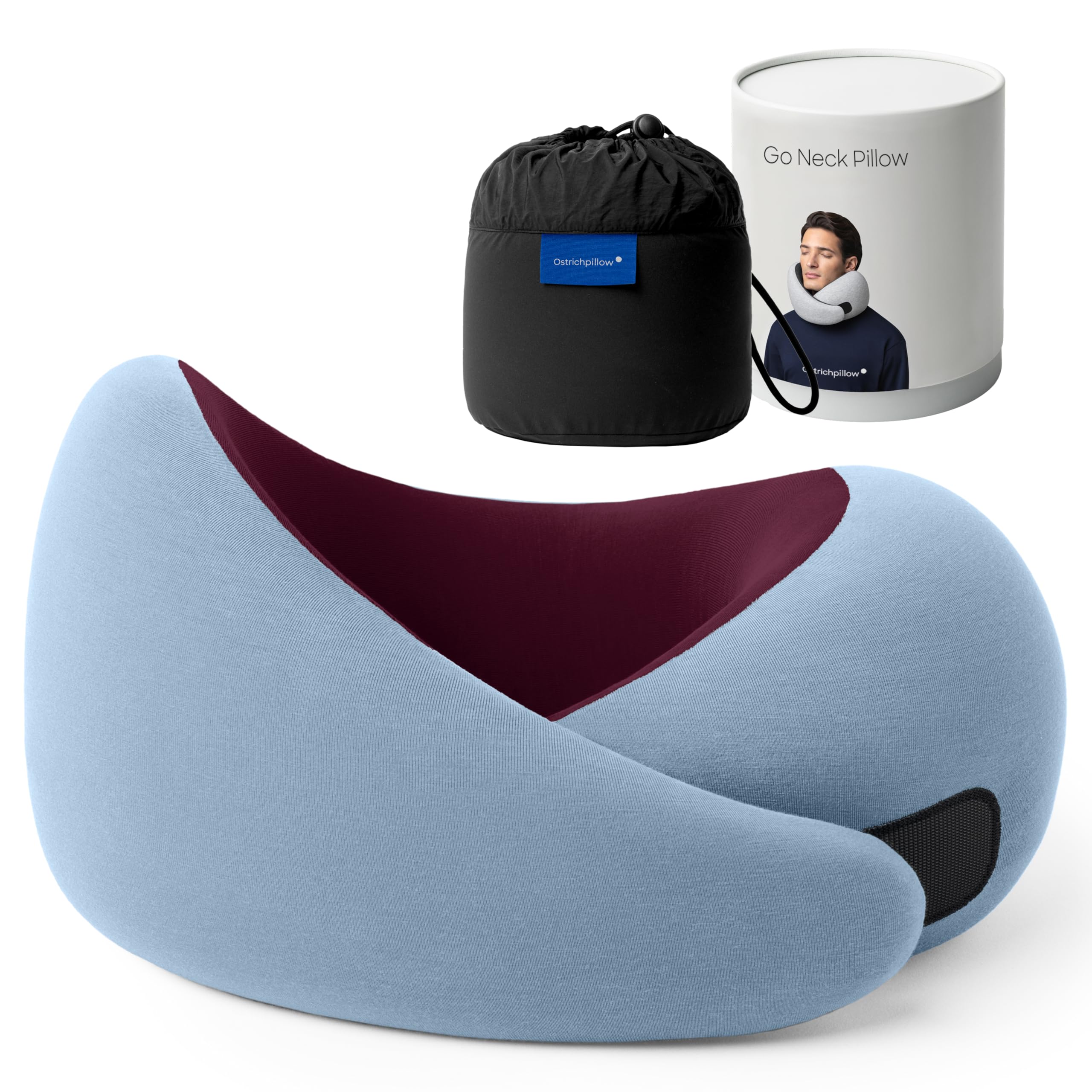 Ostrichpillow GO Travel Pillow, 360° Memory Foam Support, Soft & Washable