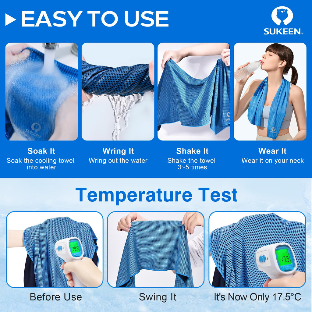 Sukeen 4 Pack Cooling Towels (40"x 12"), Cooling Neck Wraps, Soft Ice Towel