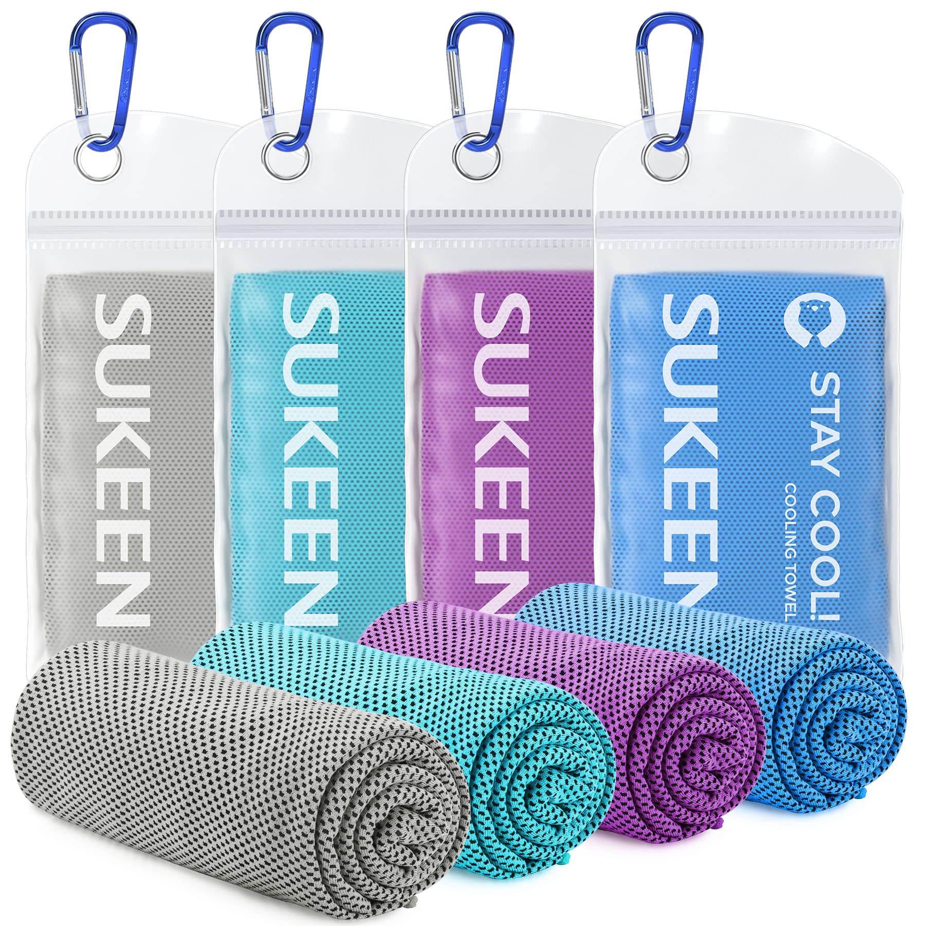 Sukeen 4 Pack Cooling Towels (40"x 12"), Cooling Neck Wraps, Soft Ice Towel