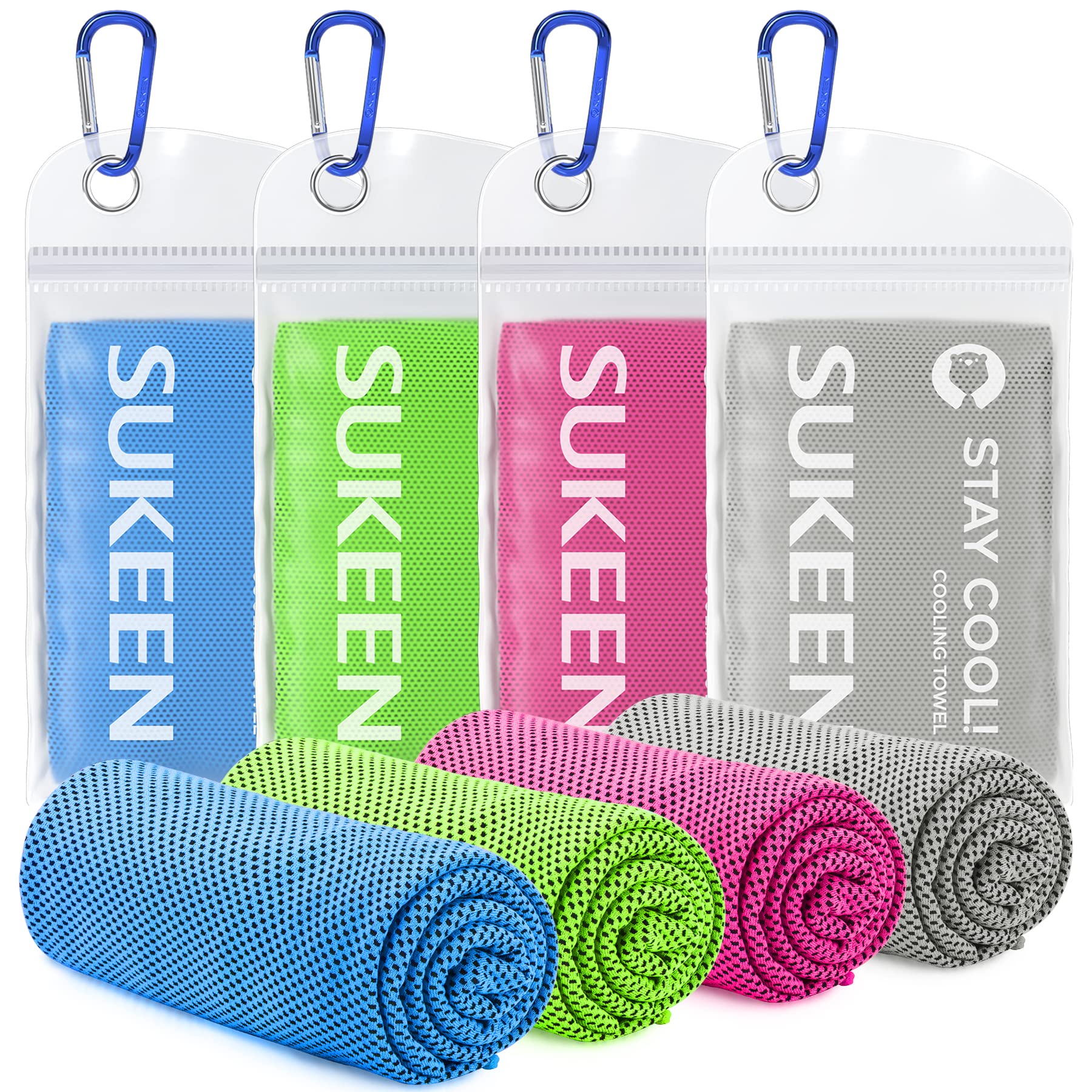 Sukeen 4 Pack Cooling Towels (40"x 12"), Cooling Neck Wraps, Soft Ice Towel