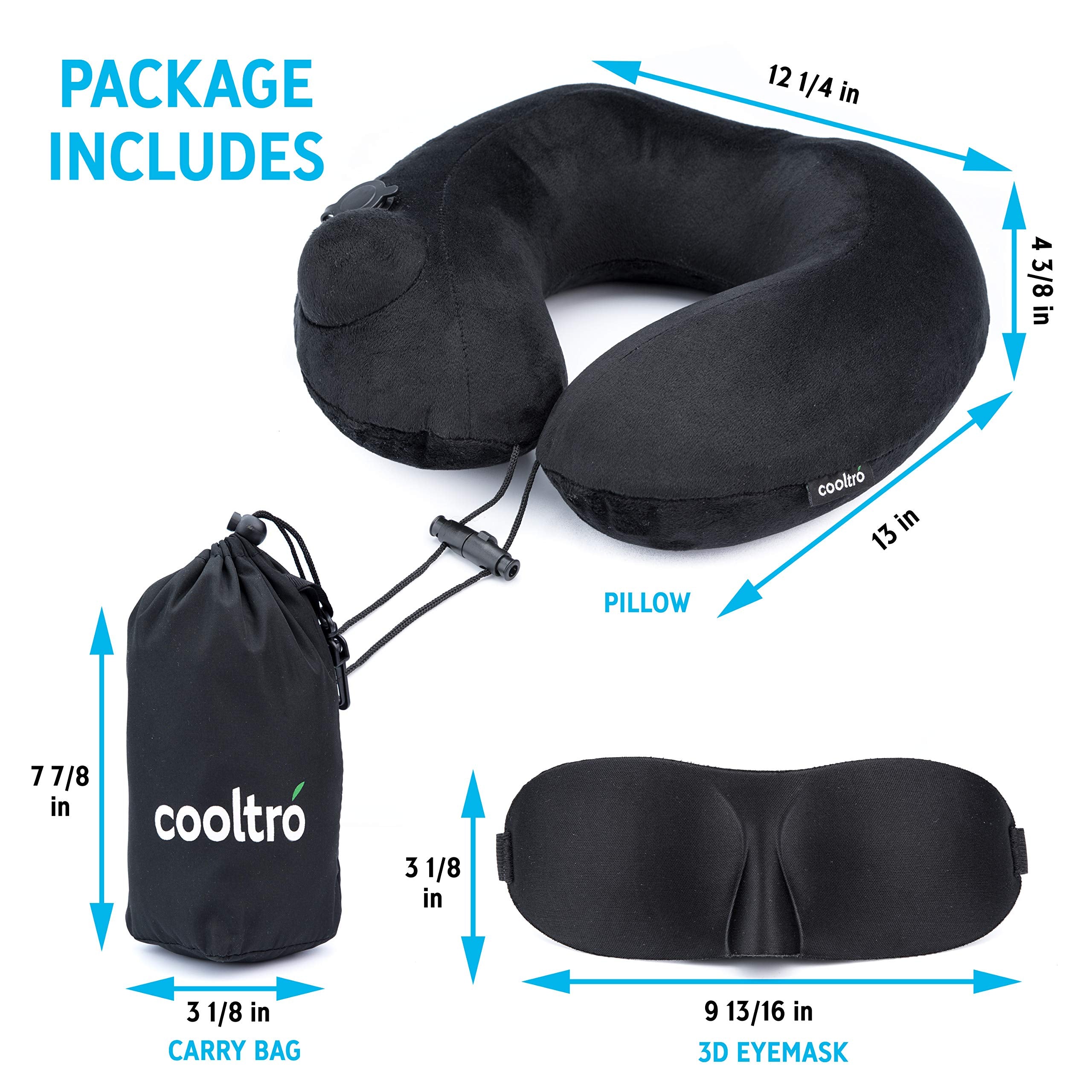 Inflatable Travel Neck Pillow with 3D Eye Mask & Carry Pouch
