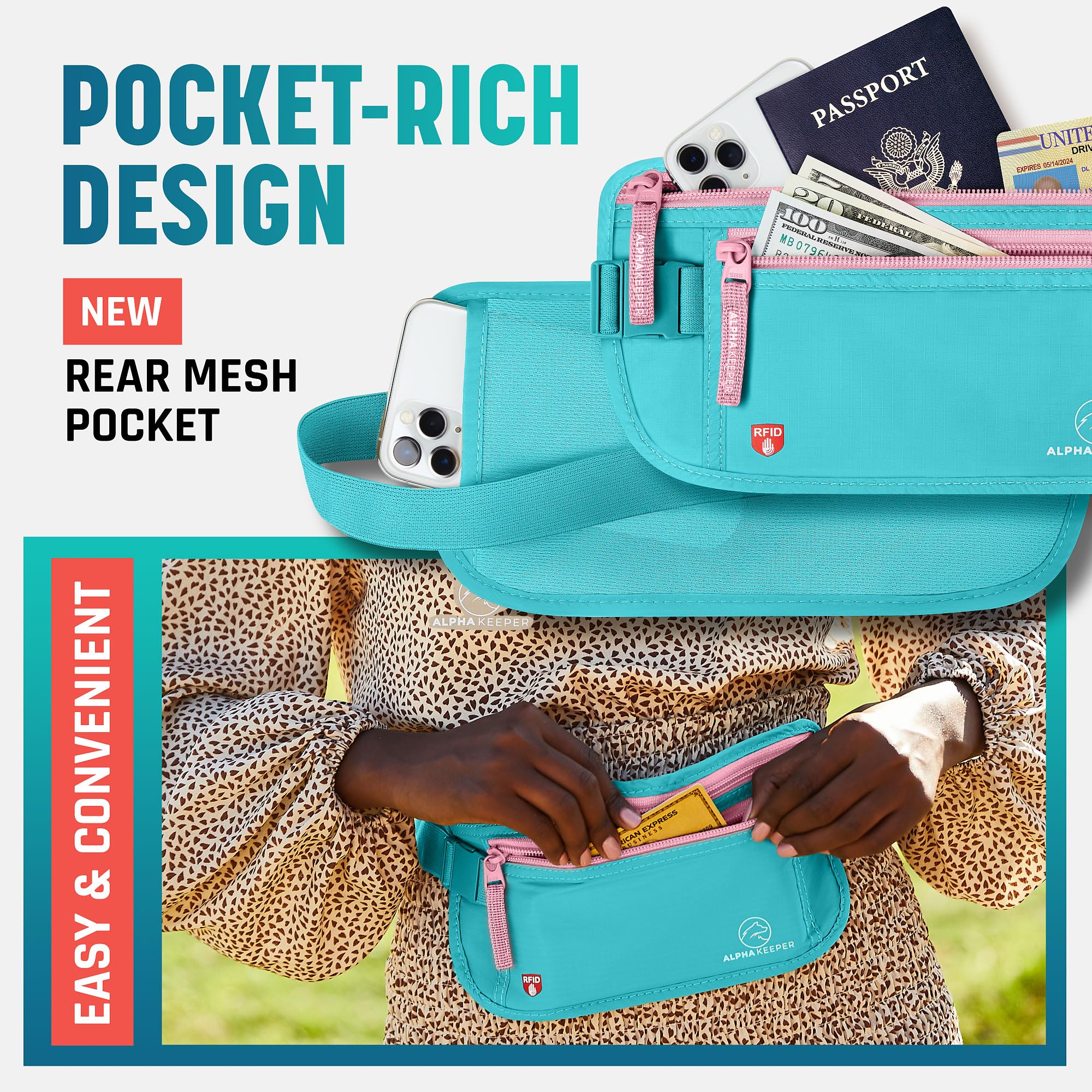 RFID Travel Money Belt with Hidden Passport Wallet