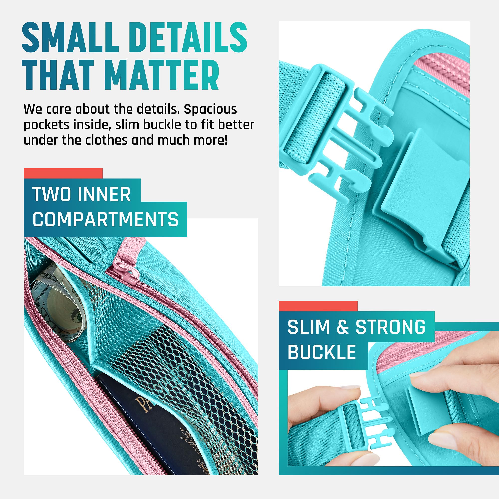 RFID Travel Money Belt with Hidden Passport Wallet