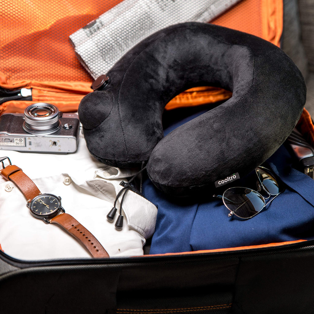 Inflatable Travel Neck Pillow with 3D Eye Mask & Carry Pouch