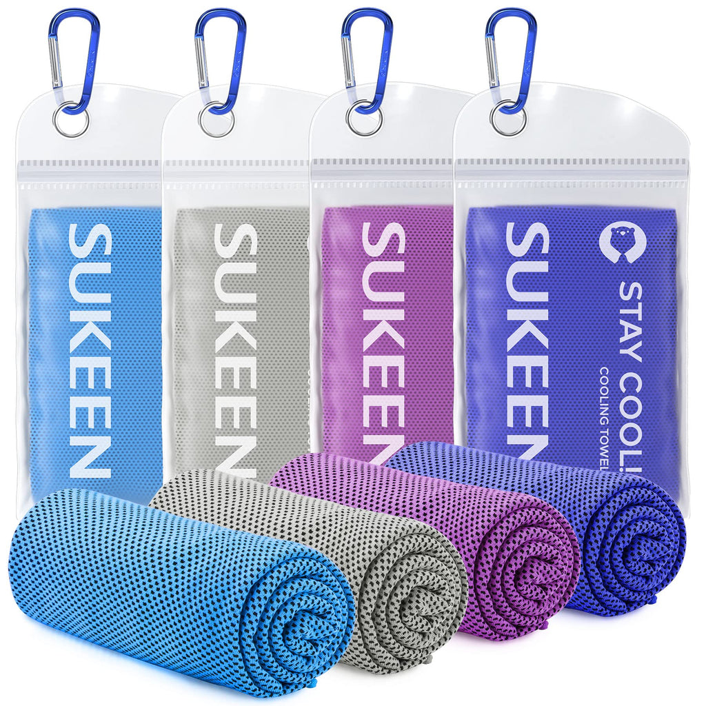 Sukeen 4 Pack Cooling Towels (40"x 12"), Cooling Neck Wraps, Soft Ice Towel