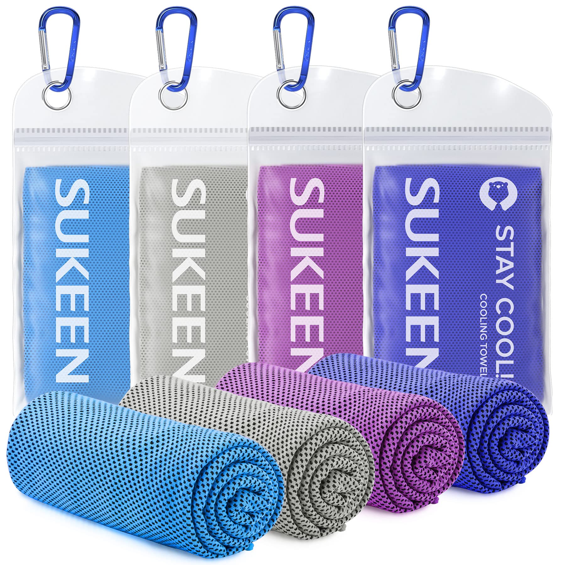 Sukeen 4 Pack Cooling Towels (40"x 12"), Cooling Neck Wraps, Soft Ice Towel