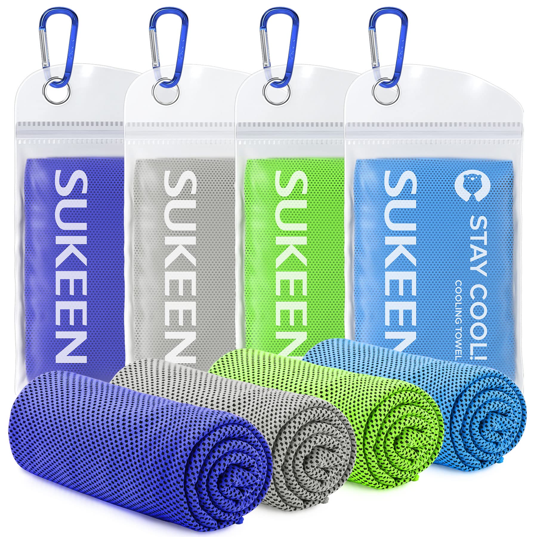 Sukeen 4 Pack Cooling Towels (40"x 12"), Cooling Neck Wraps, Soft Ice Towel