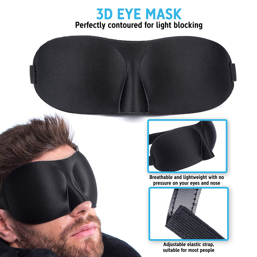 Inflatable Travel Neck Pillow with 3D Eye Mask & Carry Pouch