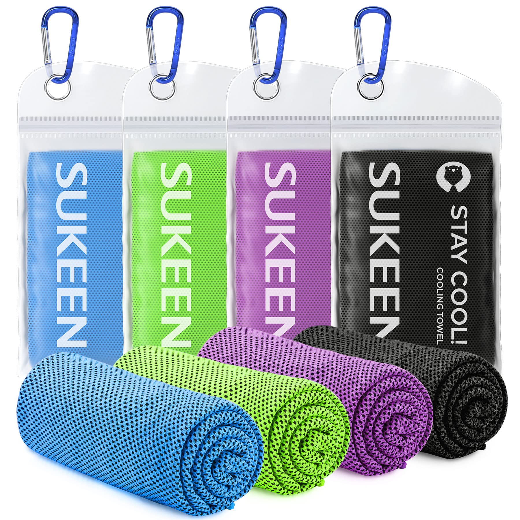 Sukeen 4 Pack Cooling Towels (40"x 12"), Cooling Neck Wraps, Soft Ice Towel