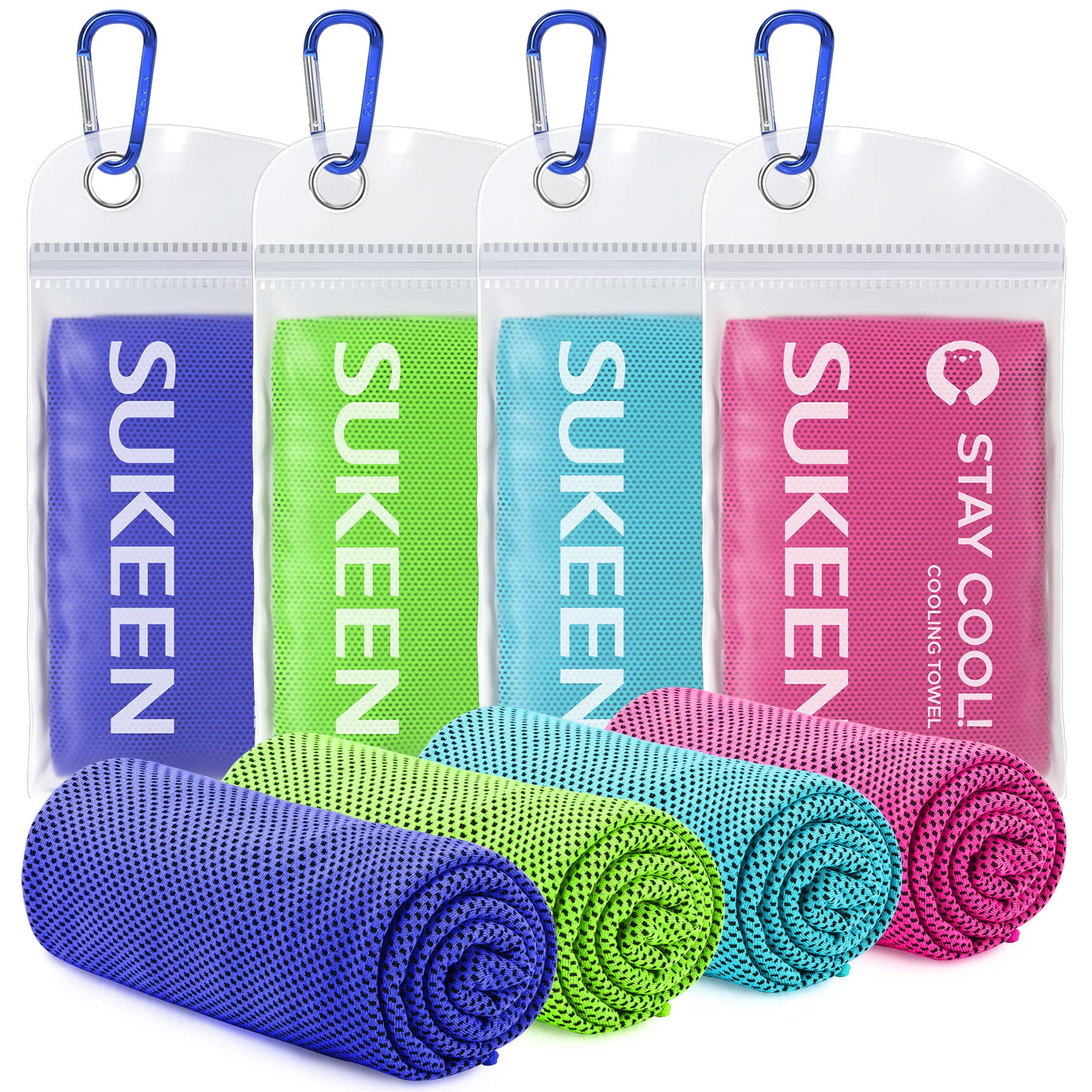 Sukeen 4 Pack Cooling Towels (40"x 12"), Cooling Neck Wraps, Soft Ice Towel