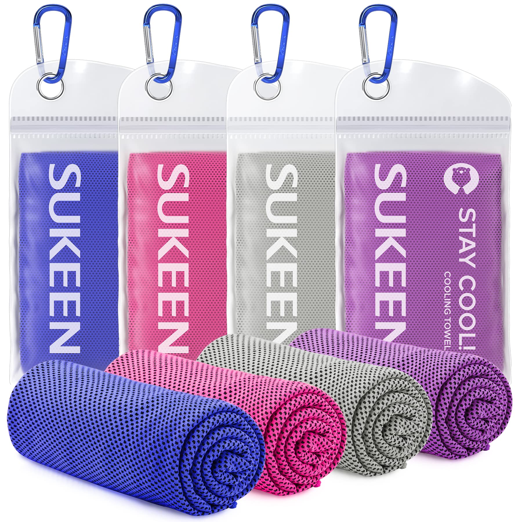 Sukeen 4 Pack Cooling Towels (40"x 12"), Cooling Neck Wraps, Soft Ice Towel