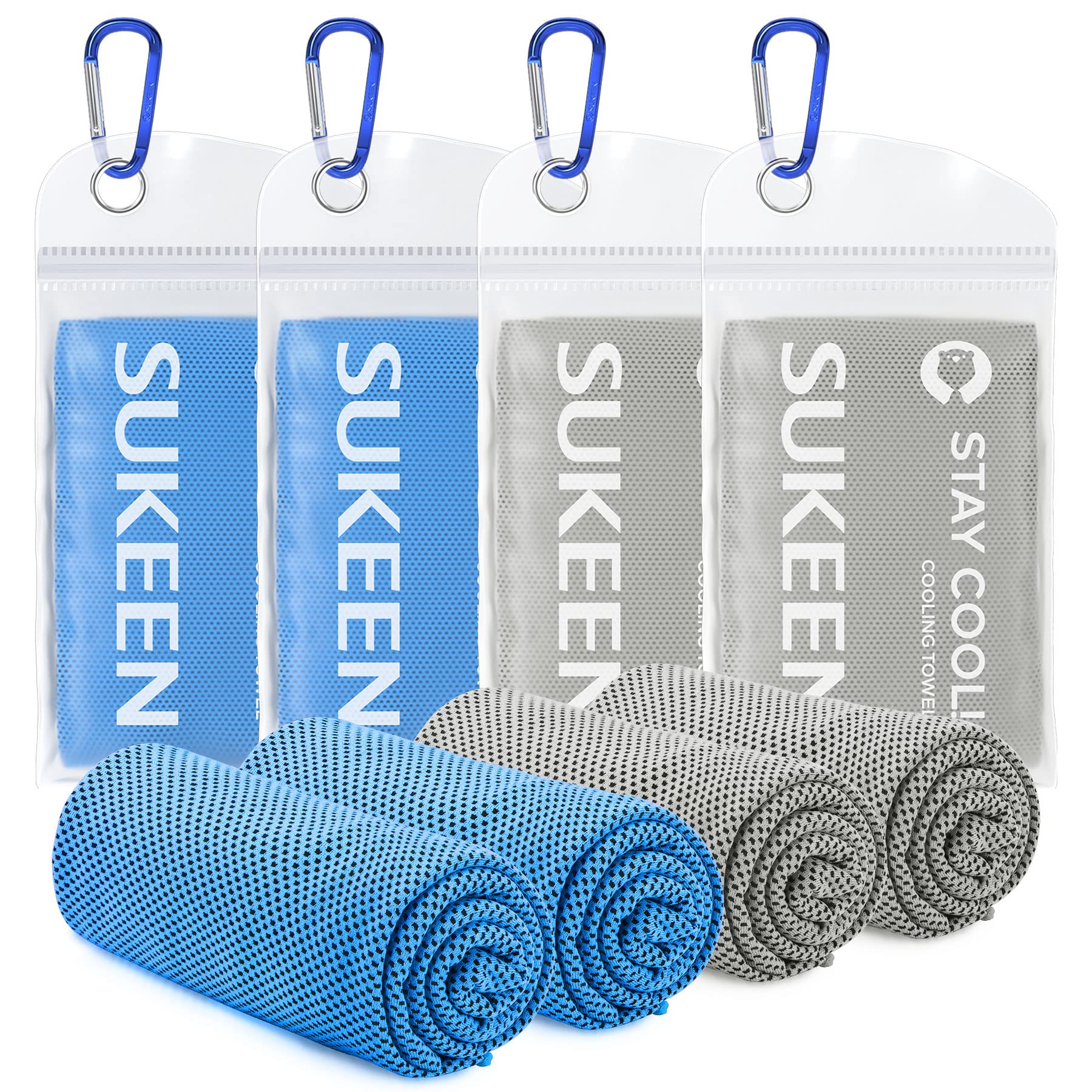 Sukeen 4 Pack Cooling Towels (40"x 12"), Cooling Neck Wraps, Soft Ice Towel