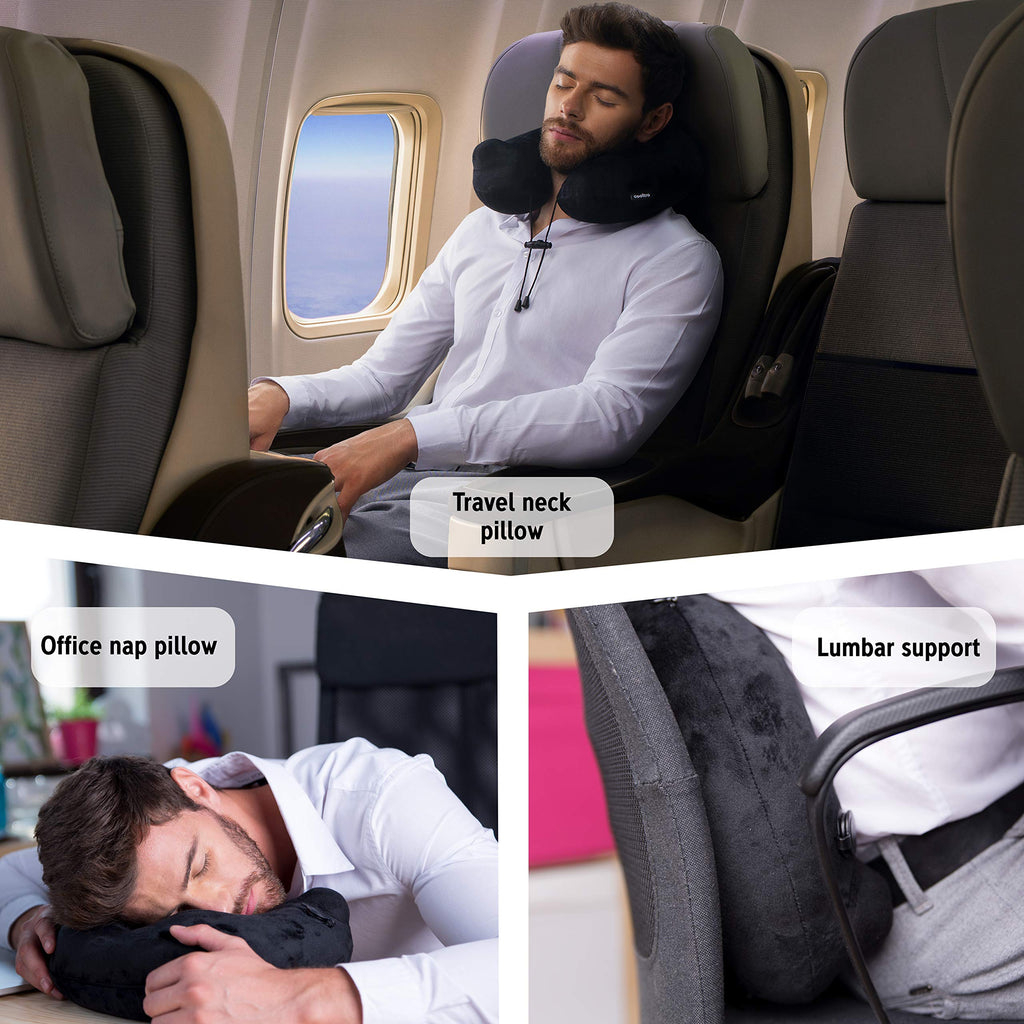 Inflatable Travel Neck Pillow with 3D Eye Mask & Carry Pouch