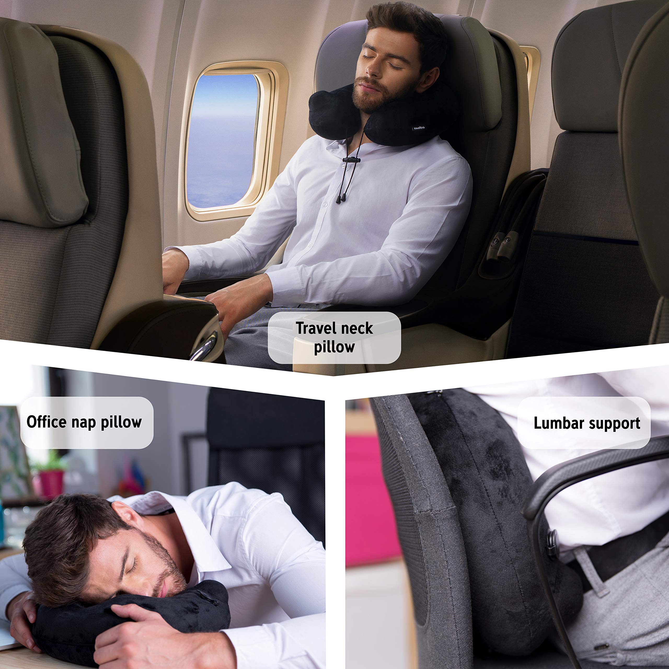 Inflatable Travel Neck Pillow with 3D Eye Mask & Carry Pouch